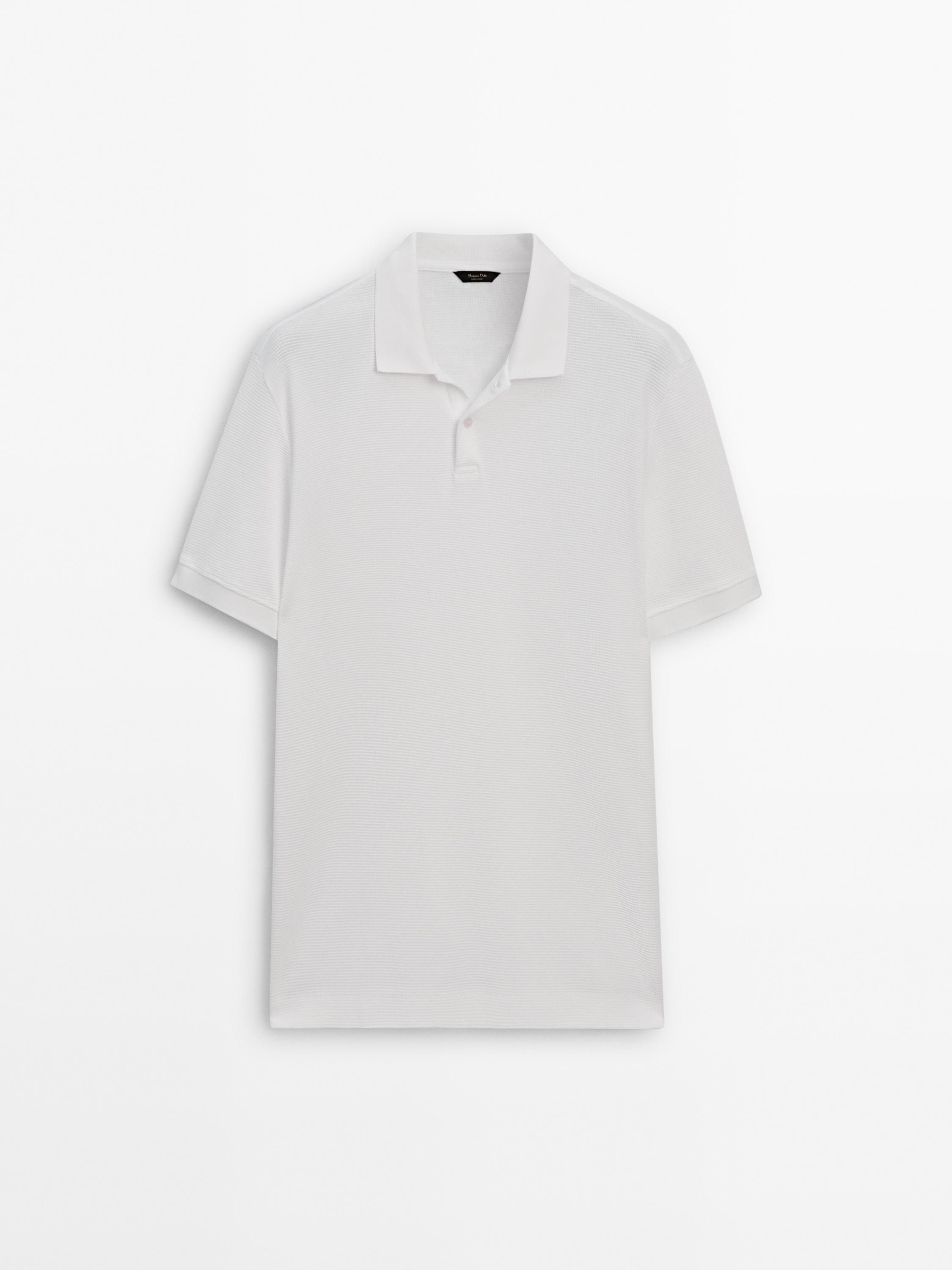 Short sleeve textured cotton polo shirt