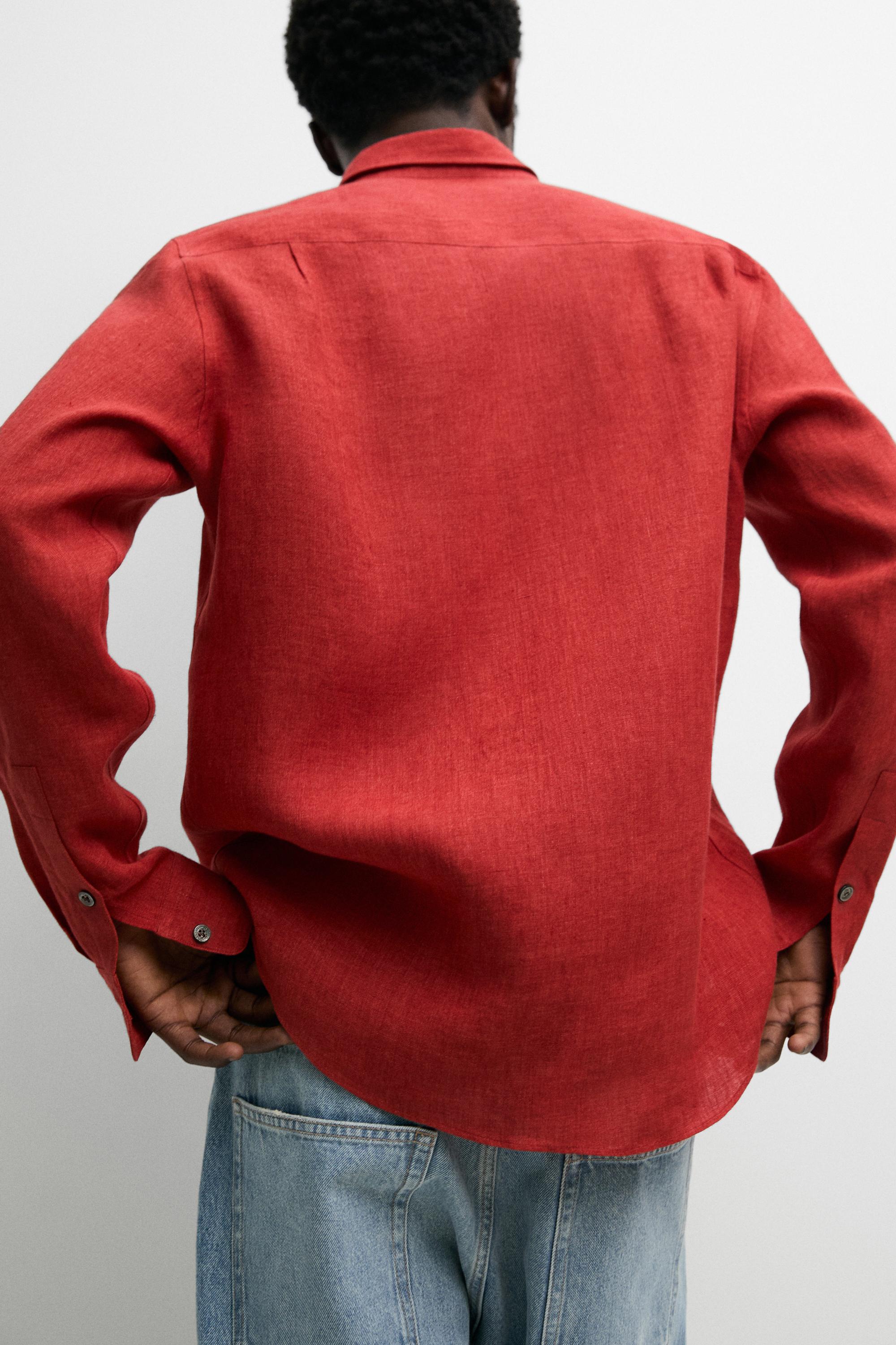 Regular fit 100% linen faded shirt — RED