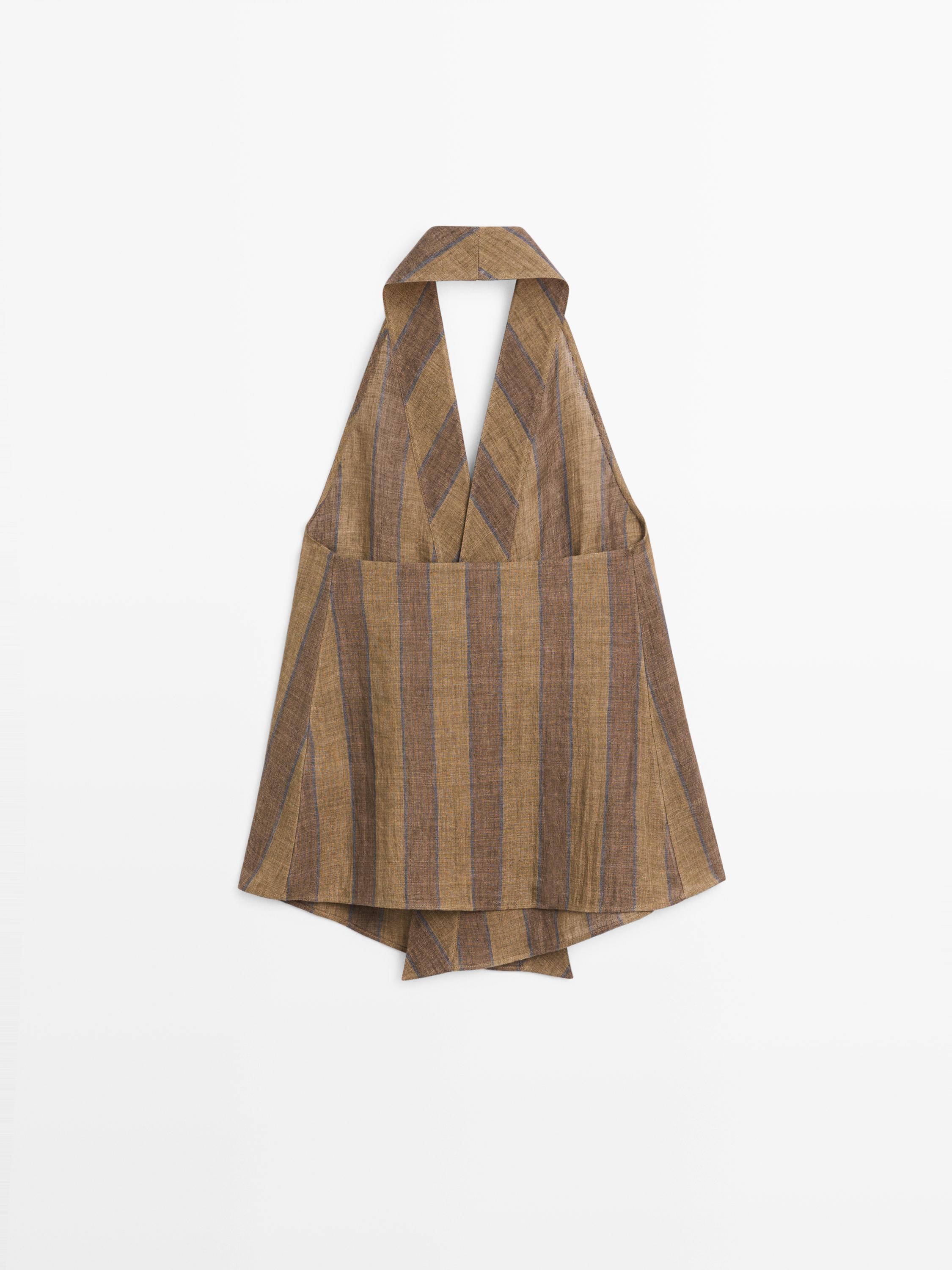 Printed waistcoat with crossover neckline — KHAKI