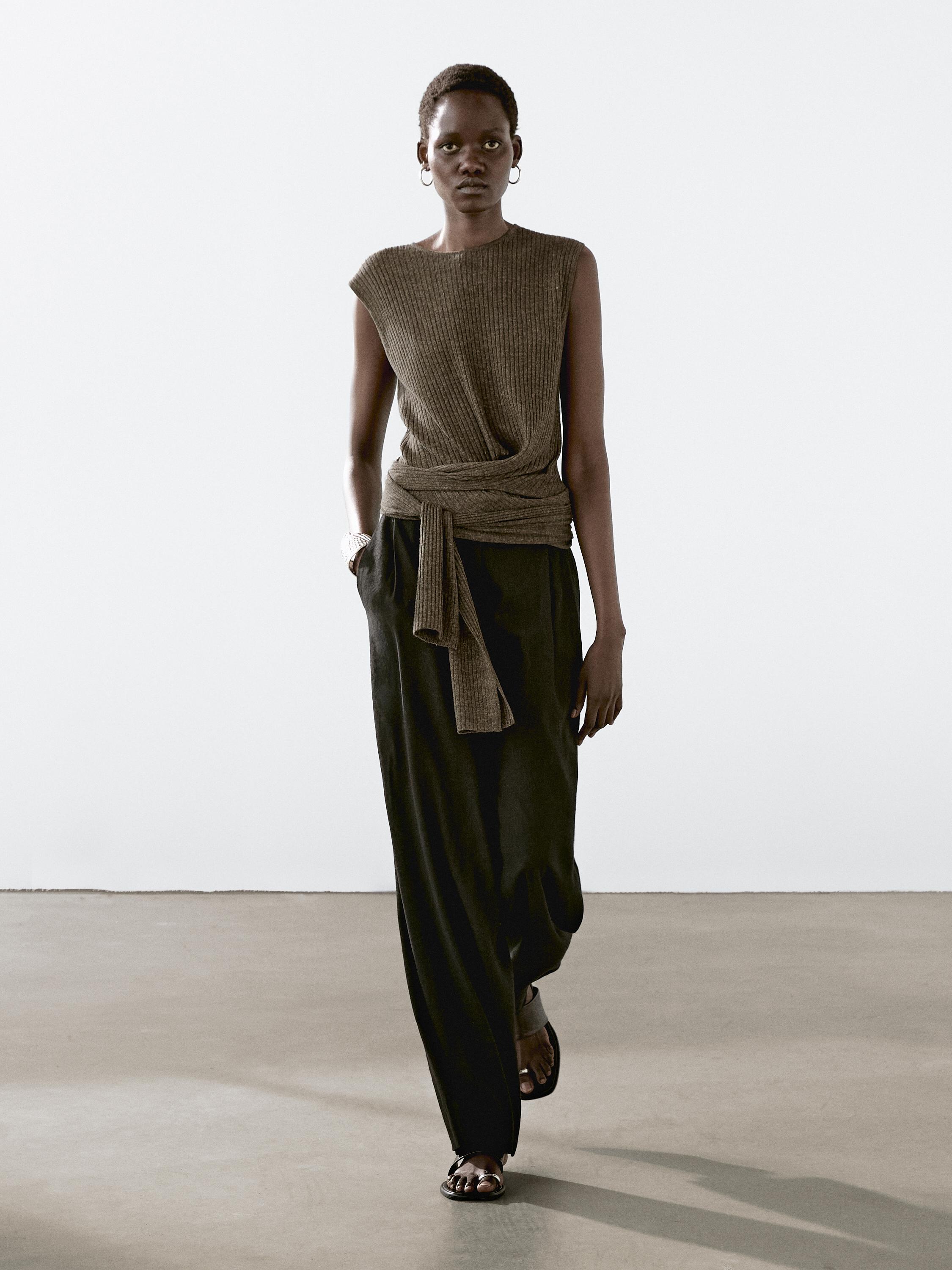 Top nœud chiné lin mélangé