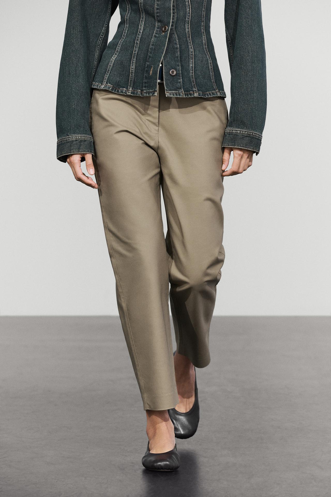 100% cotton carrot fit pants — SAND
