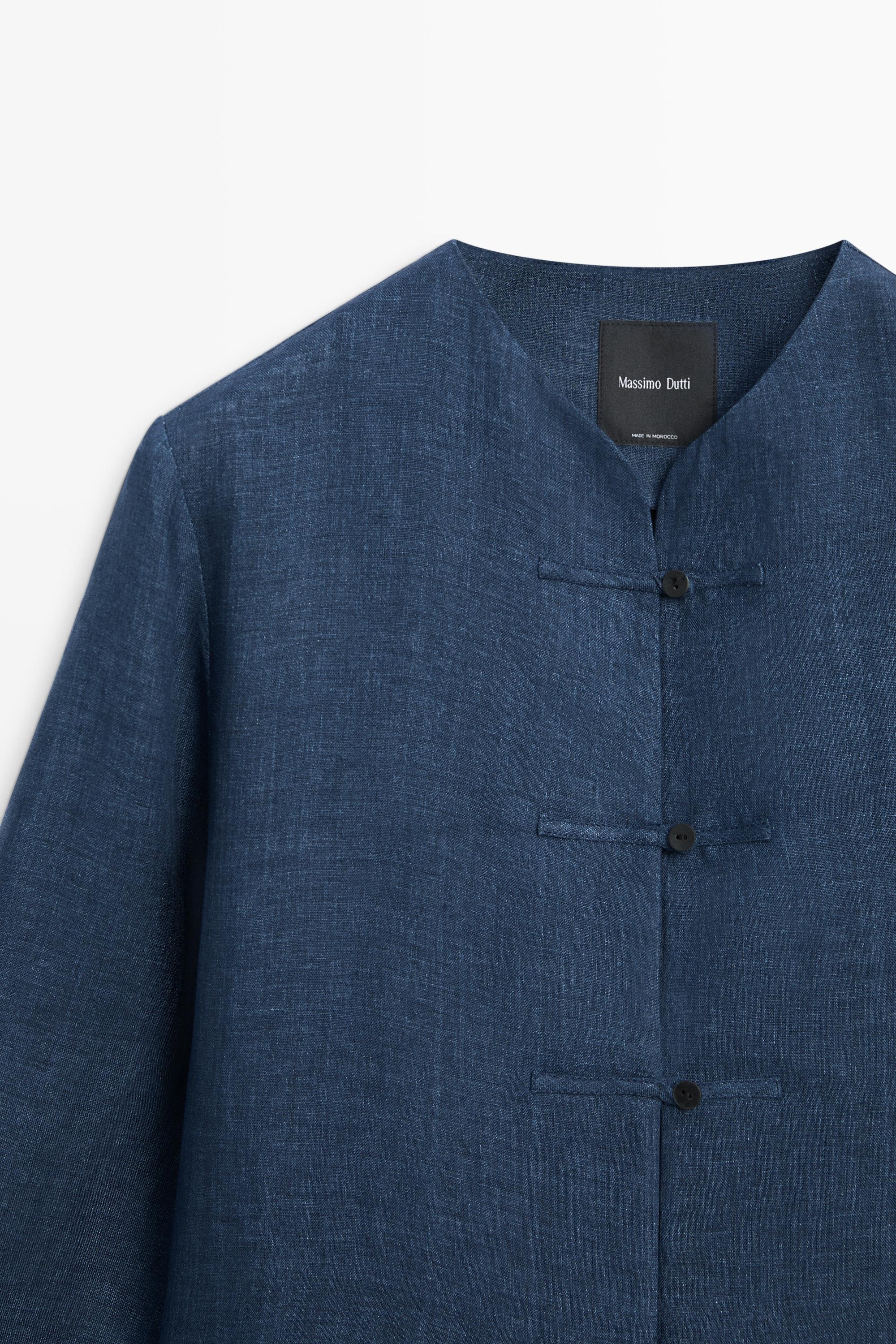 100% linen overshirt with toggle details — BLUE