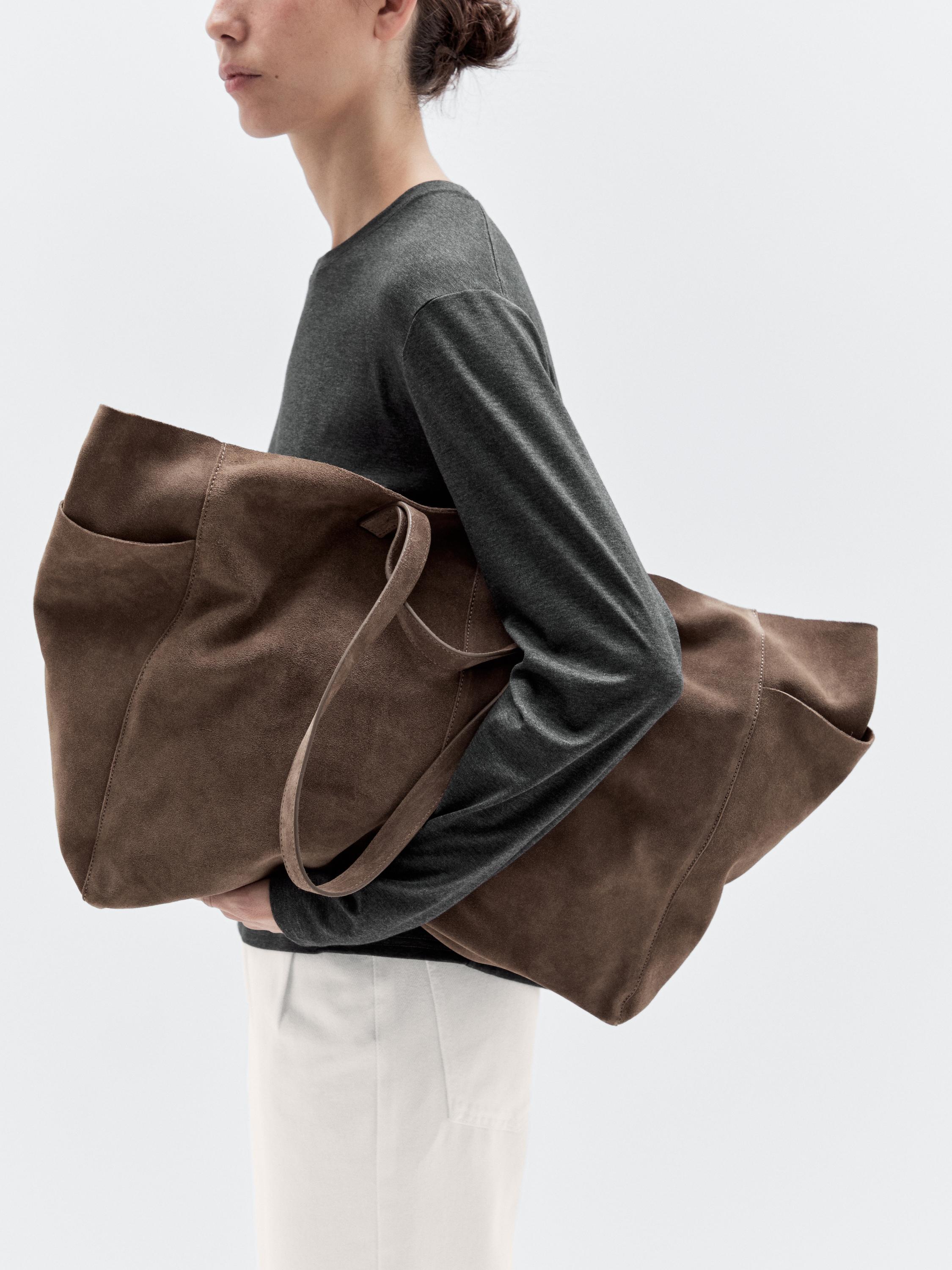 Leather and split leather maxi shopper bag