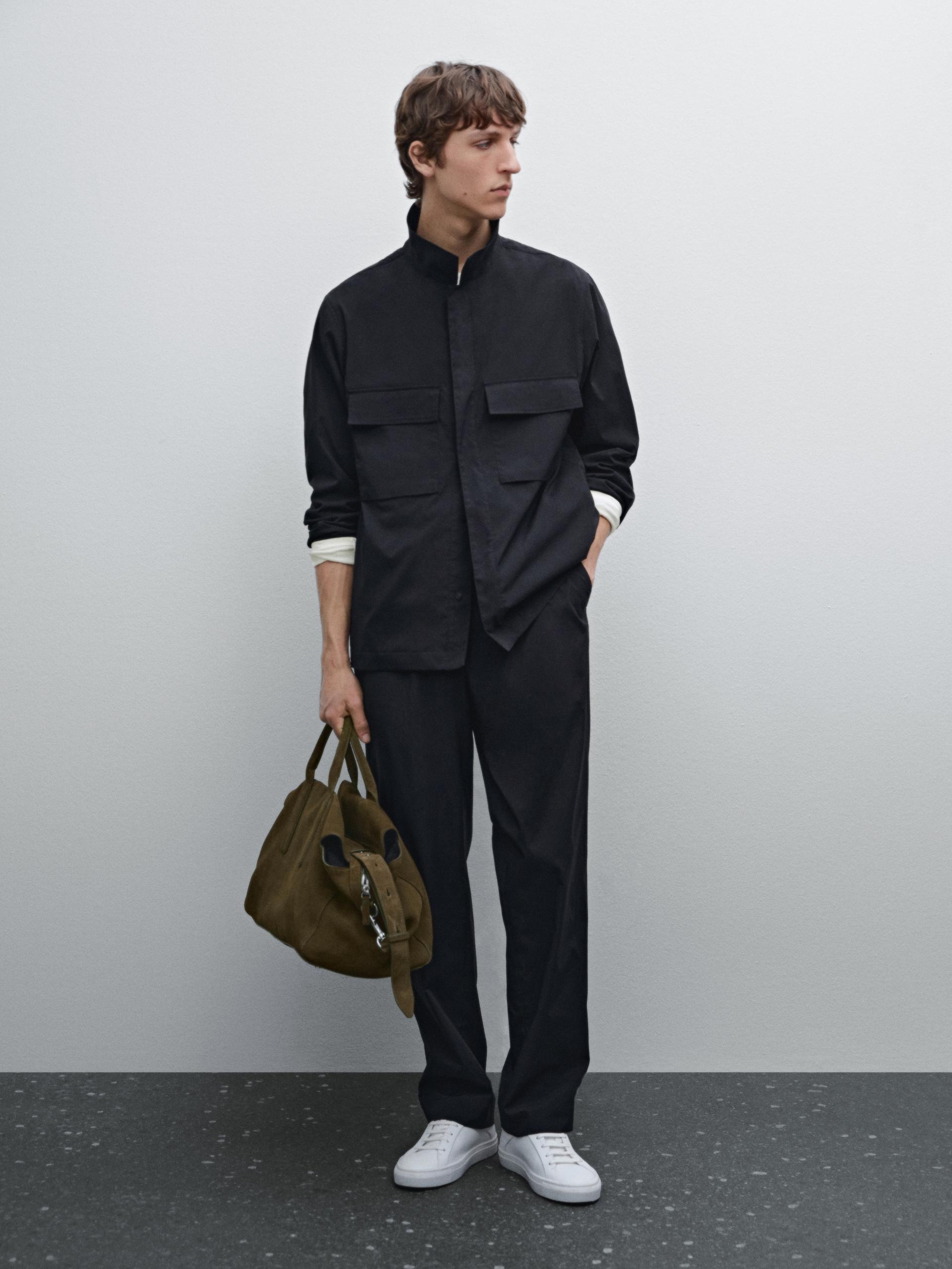 Pantalon Regular Tissu Technique - Bleu Marine - M - Massimo Dutti - Homme