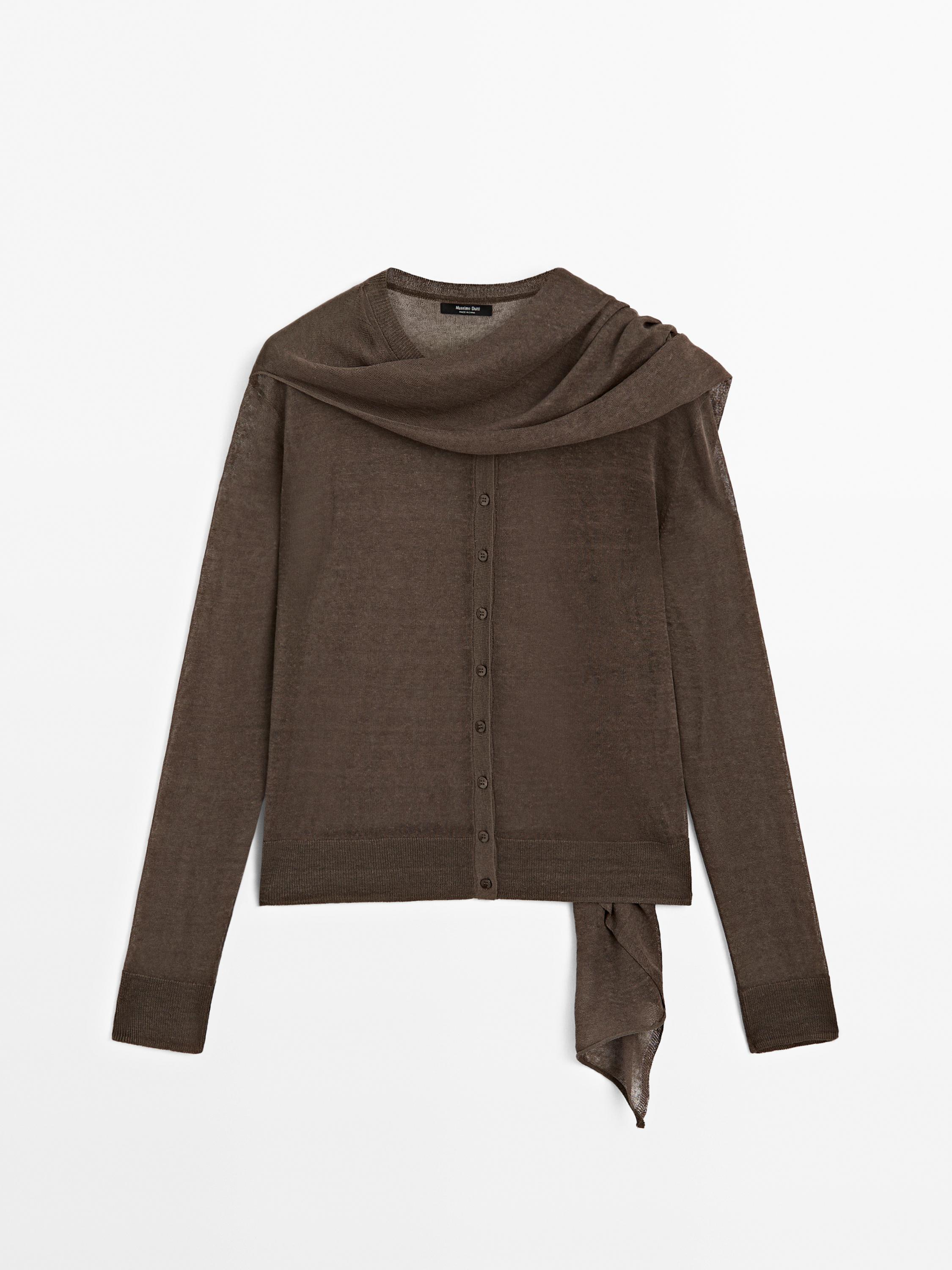 Áo cardigan dệt kim pha lanh có khăn