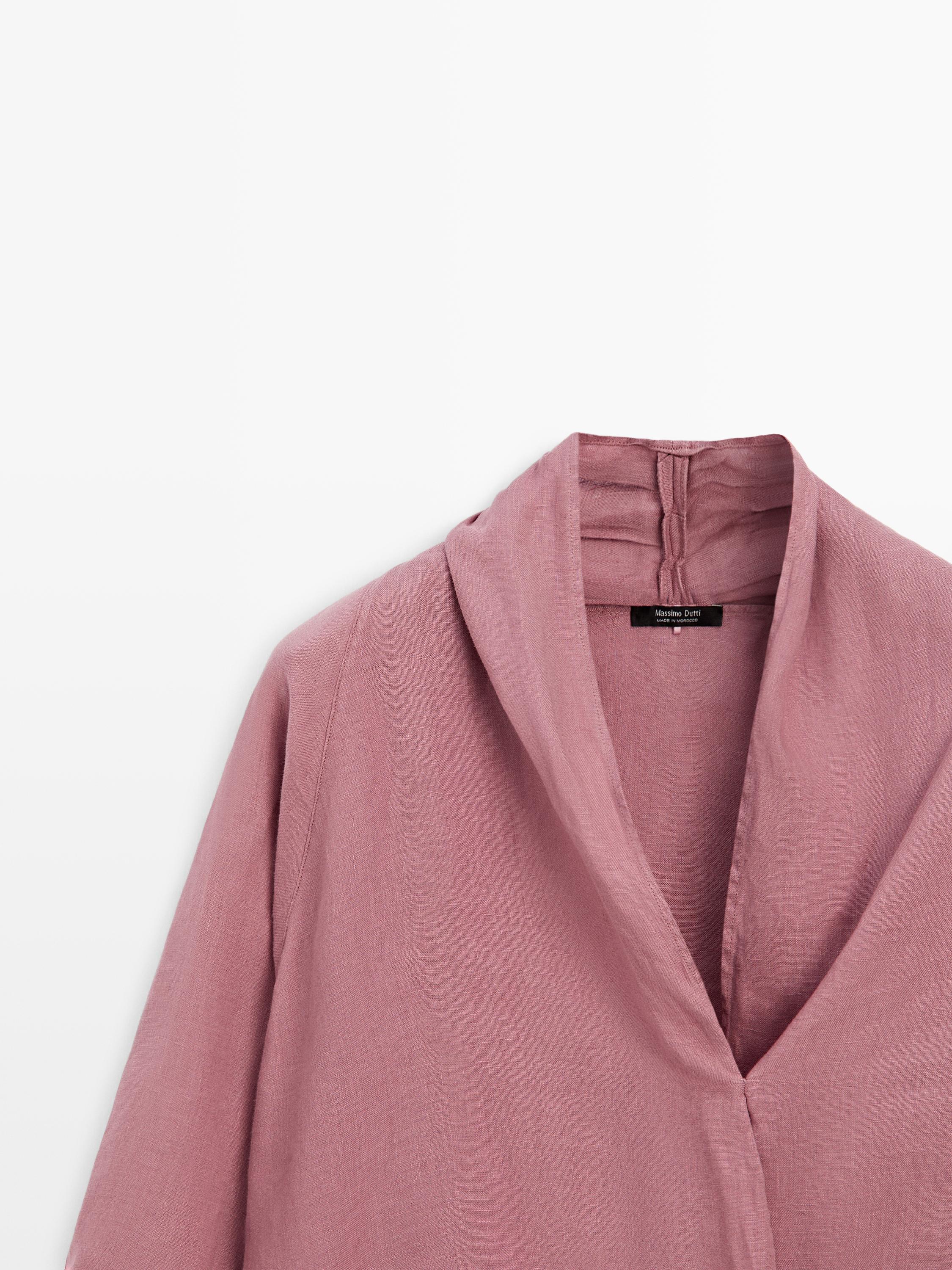 Flowing linen surplice blouse