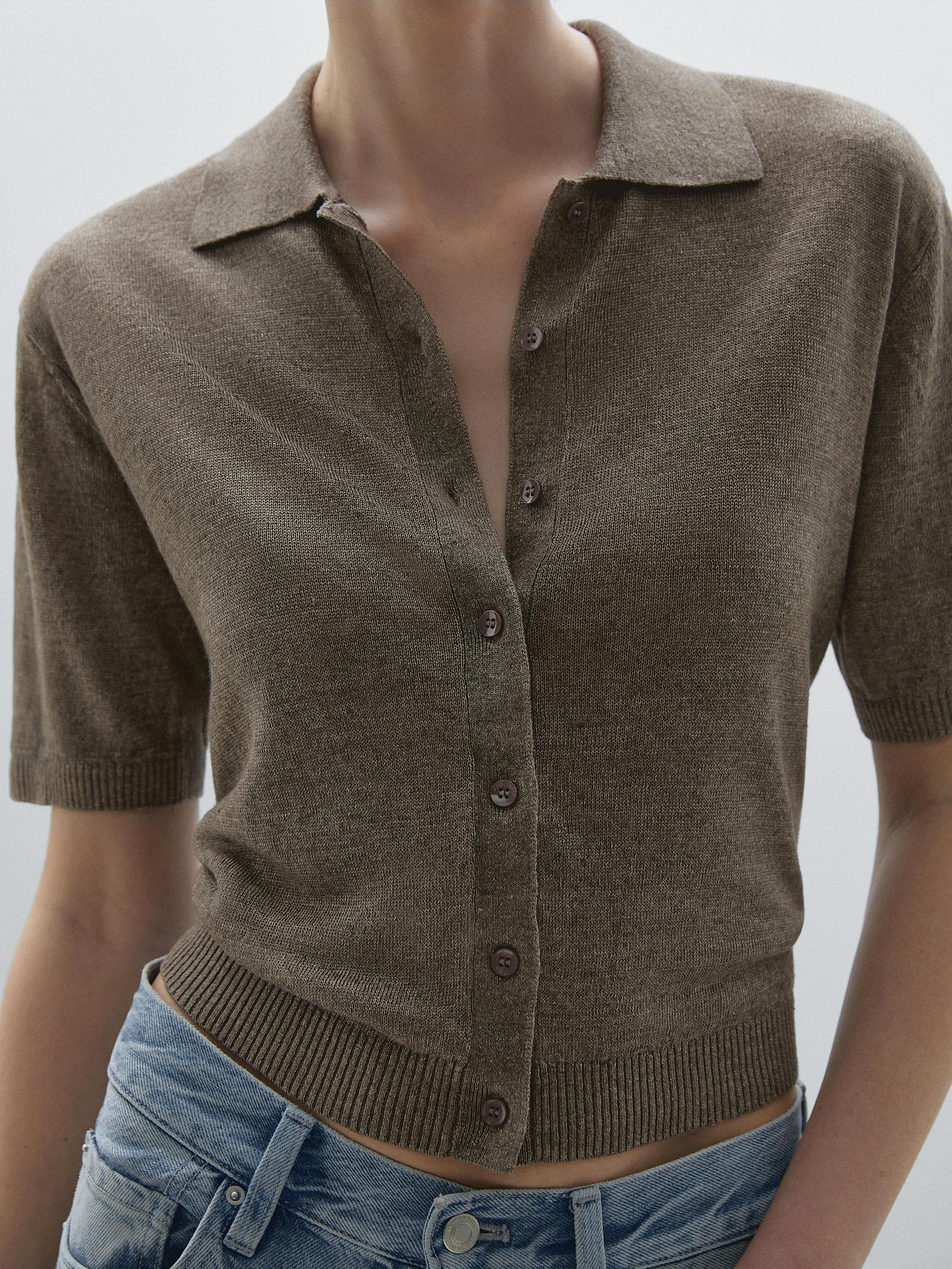 100% linen short sleeve cardigan