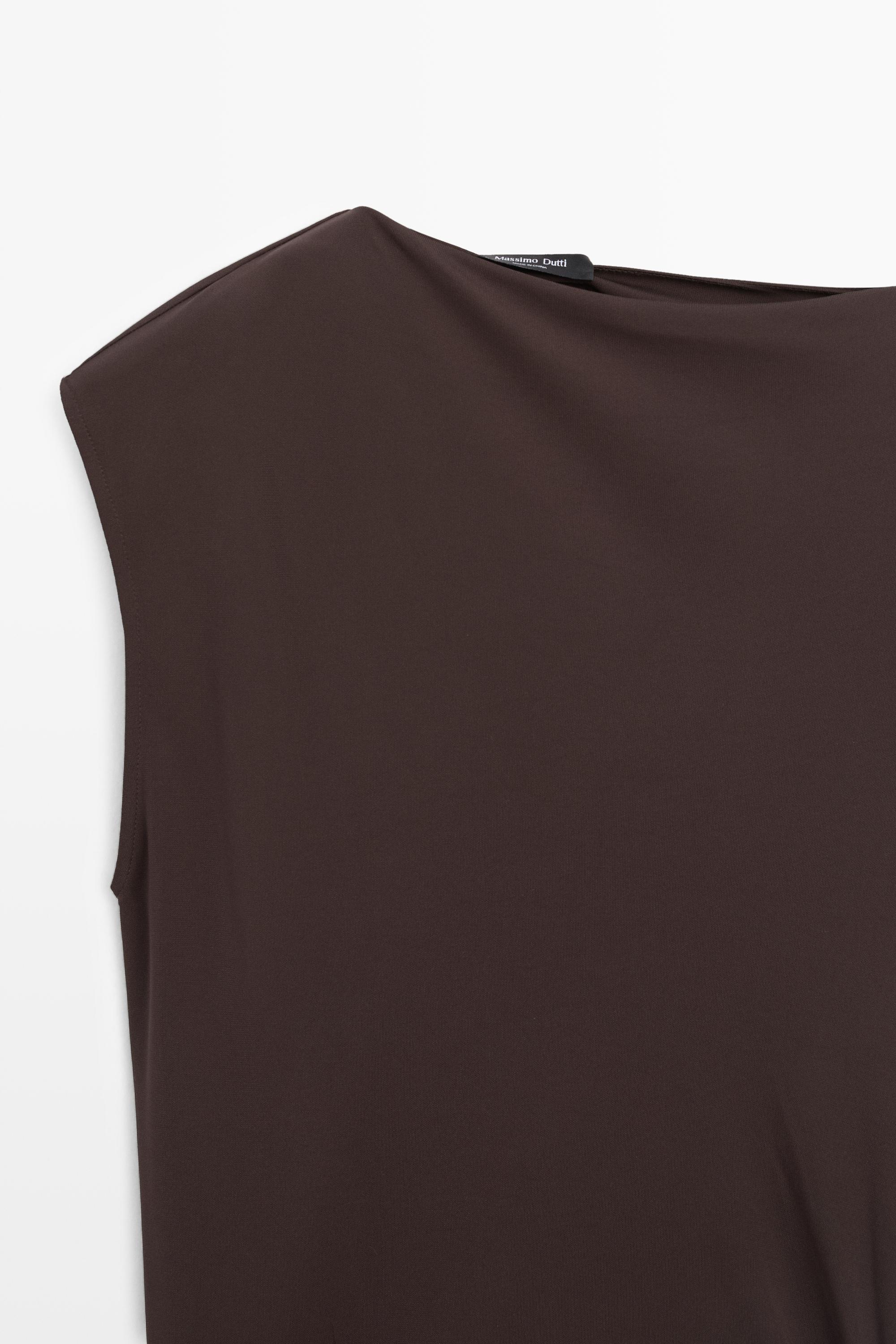 Asymmetric ruched midi dress — BROWN
