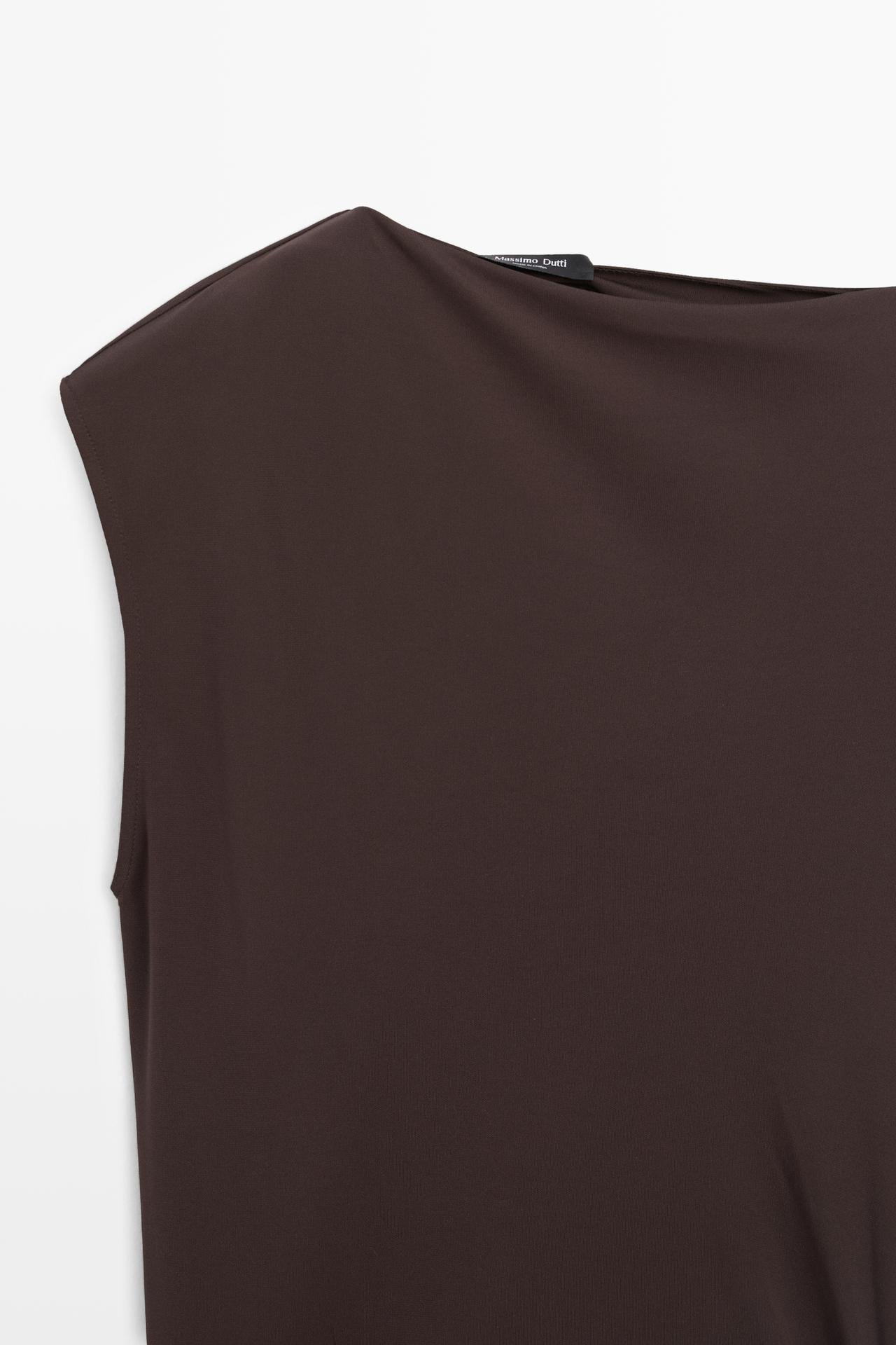 Asymmetric ruched midi dress — BROWN