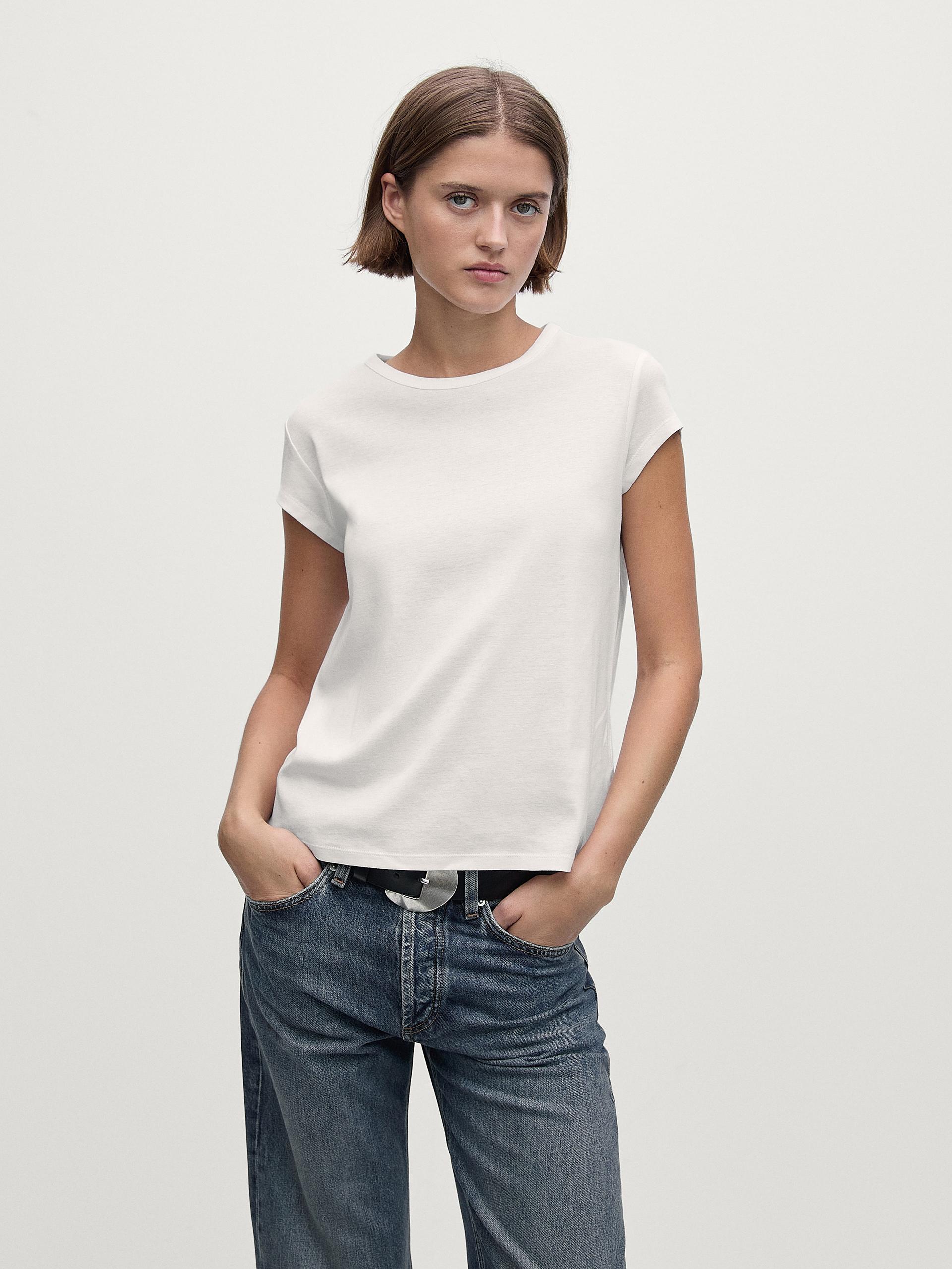 Maglietta A Maniche Corte 100% Cotone Mercerizzato - Bianco - Xl - Massimo Dutti - Femminile