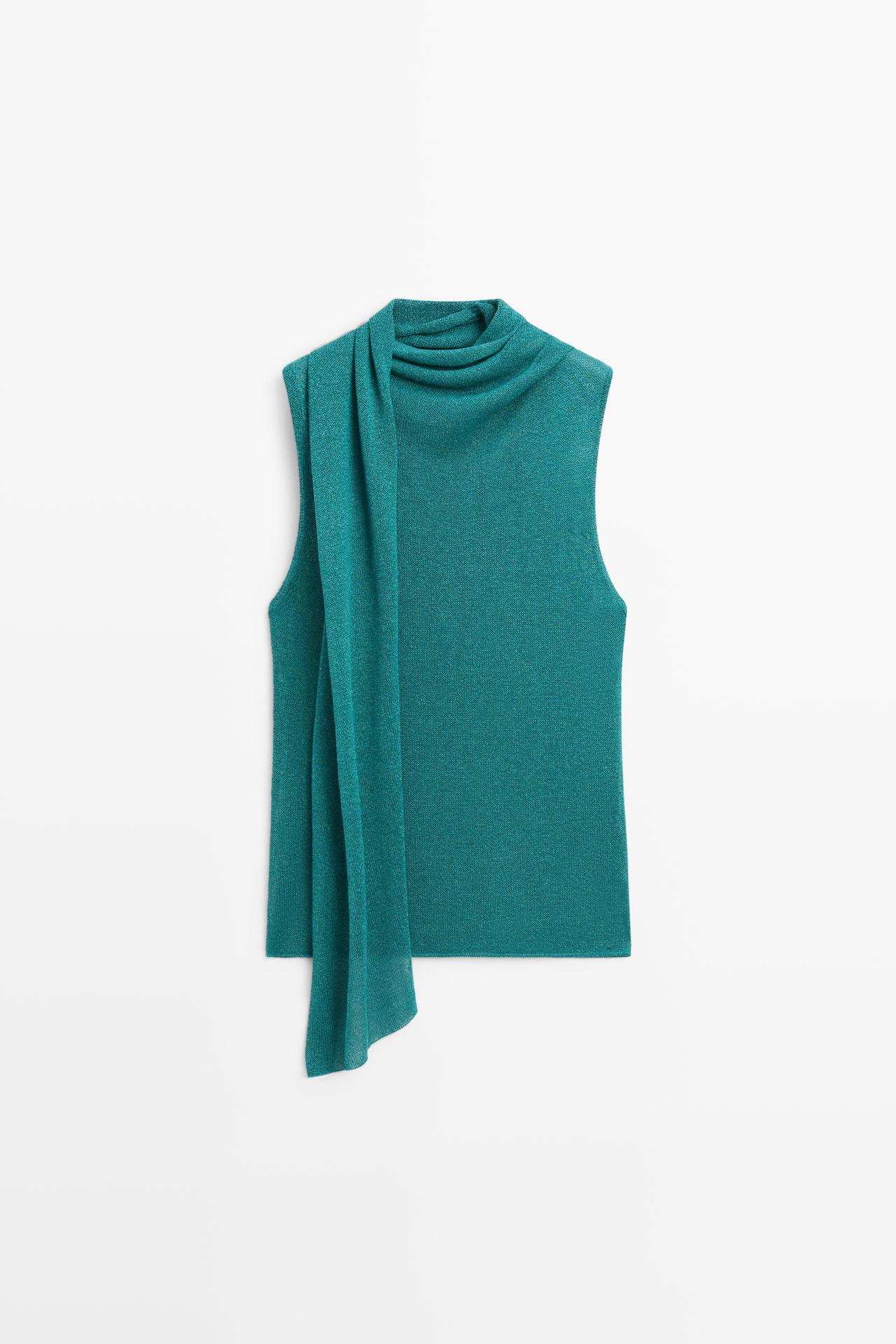 High neck top with scarf detail — TURQUOISE