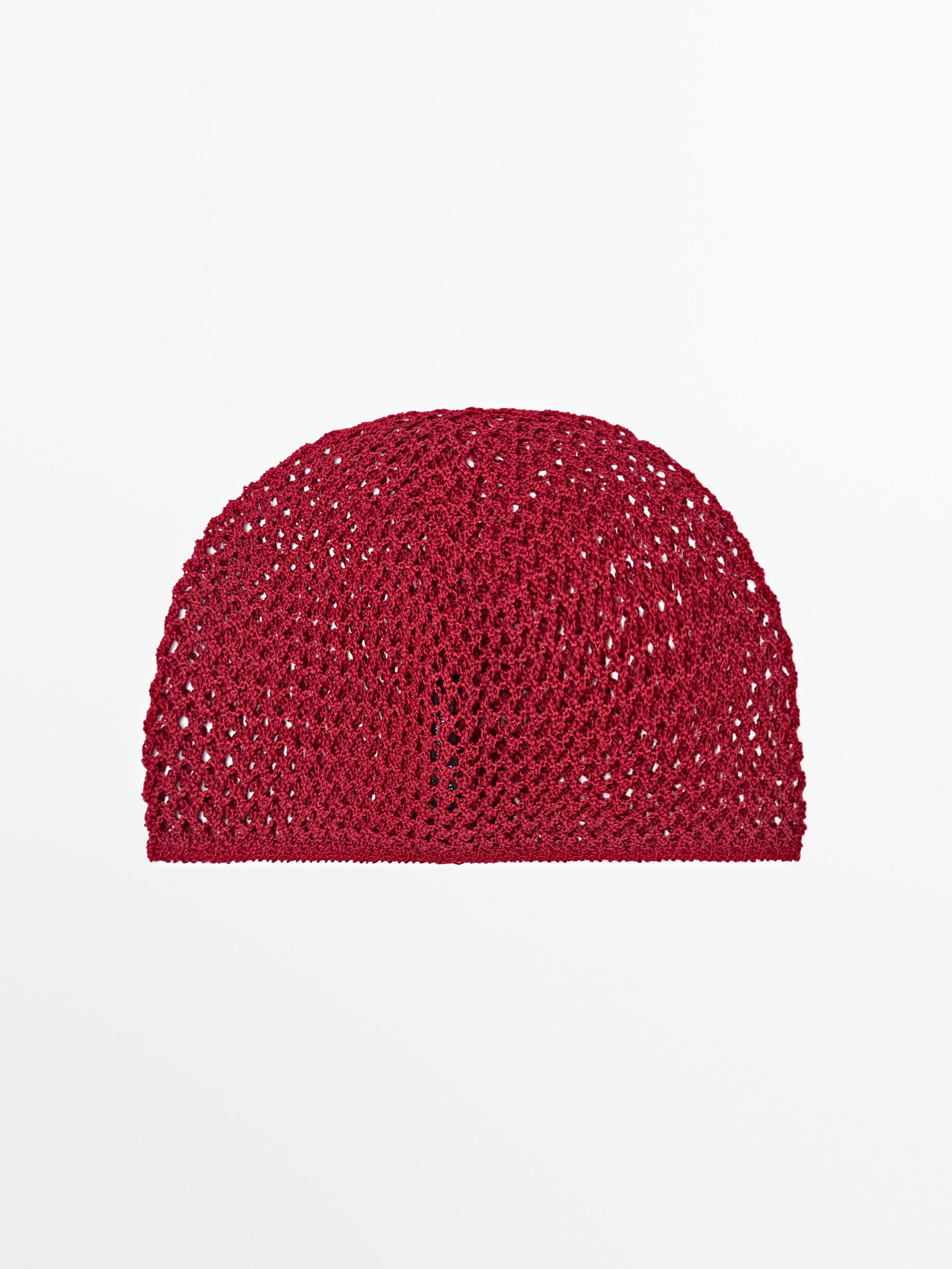 Cotton blend crochet beanie — RED