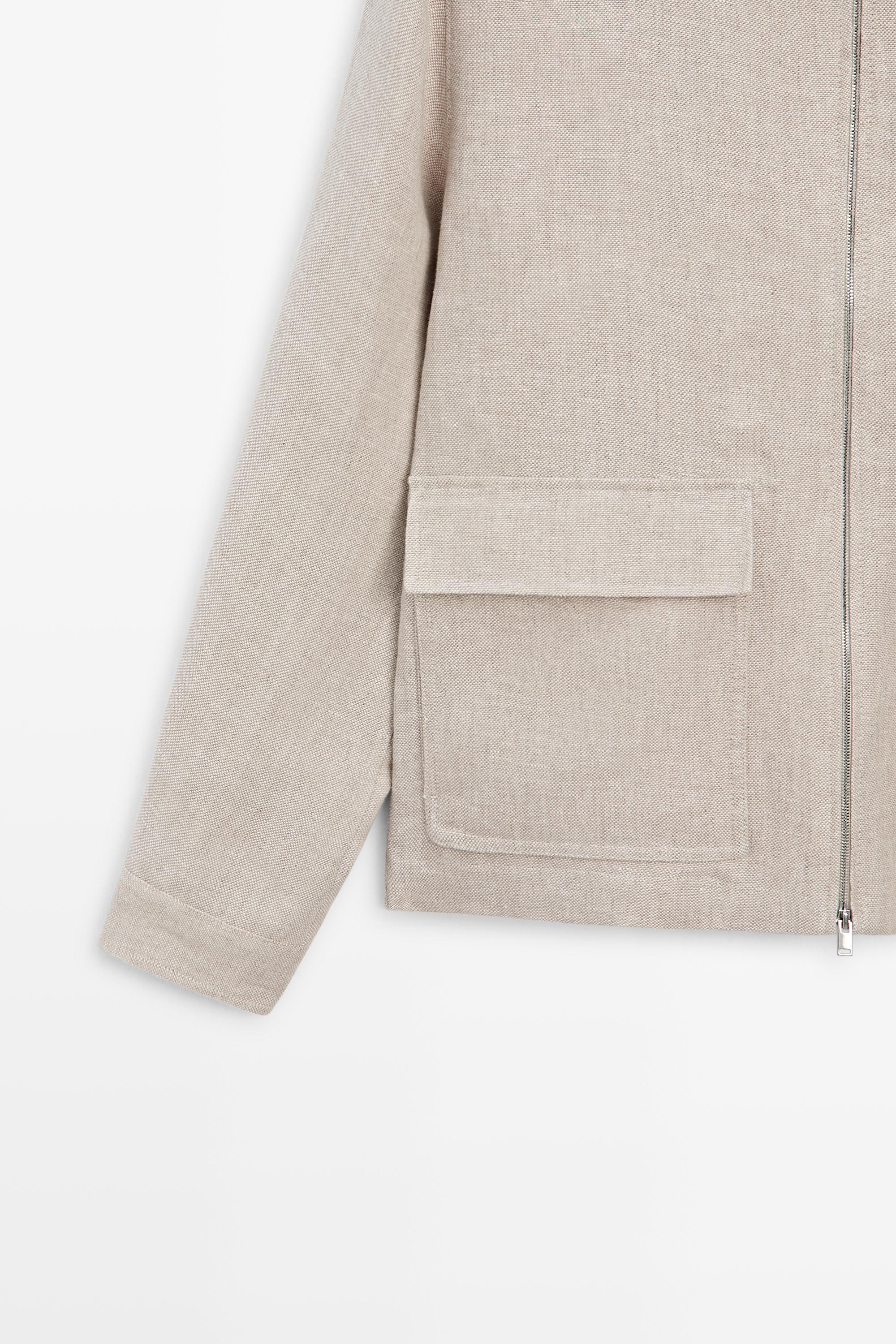 100% linen total look jacket with pockets — CREAM