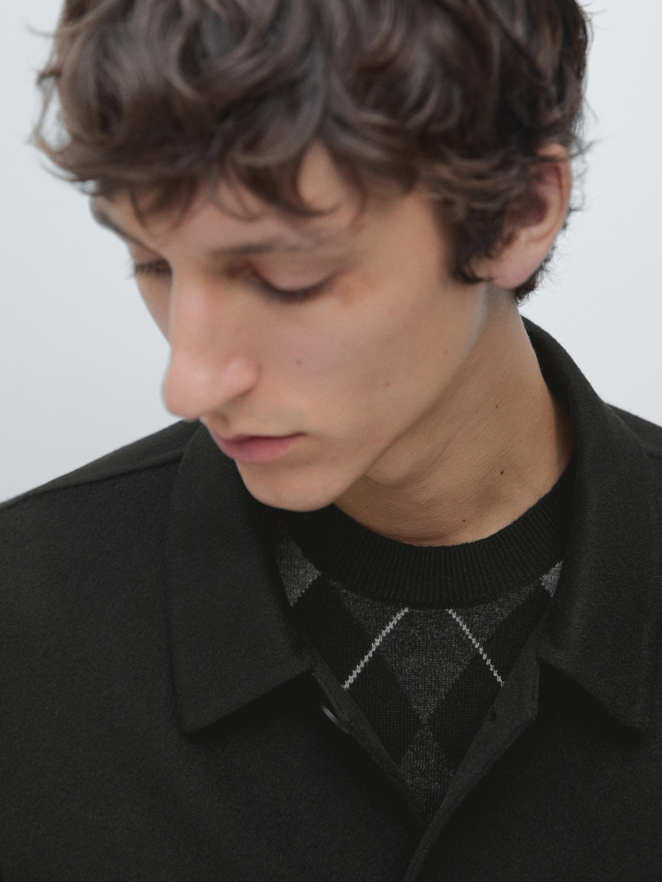 Short wool blend overshirt — BLACK