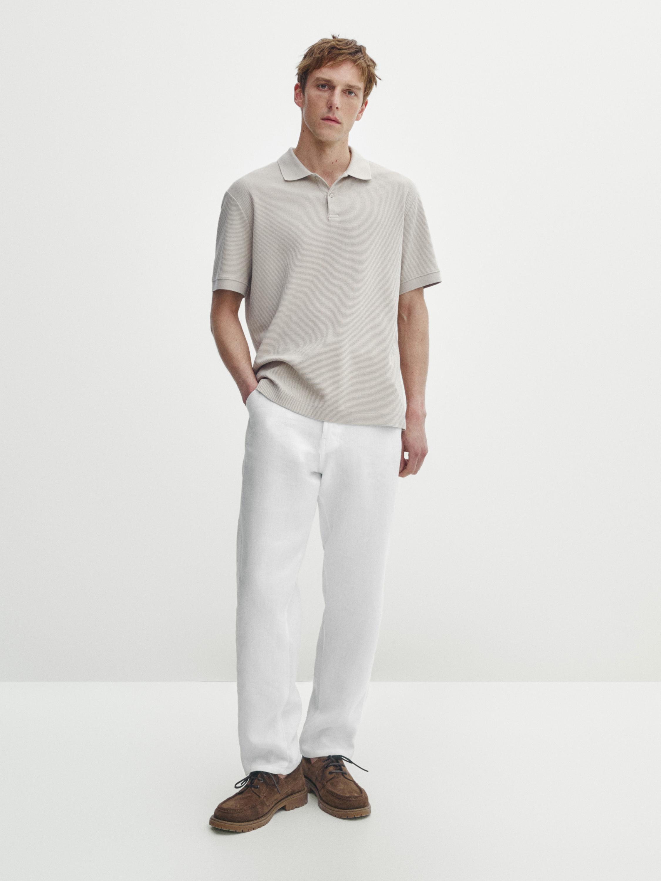 Short sleeve textured cotton polo shirt