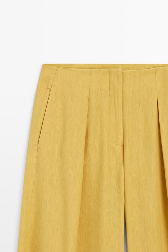 Keten karışımlı pilili bol pantolon