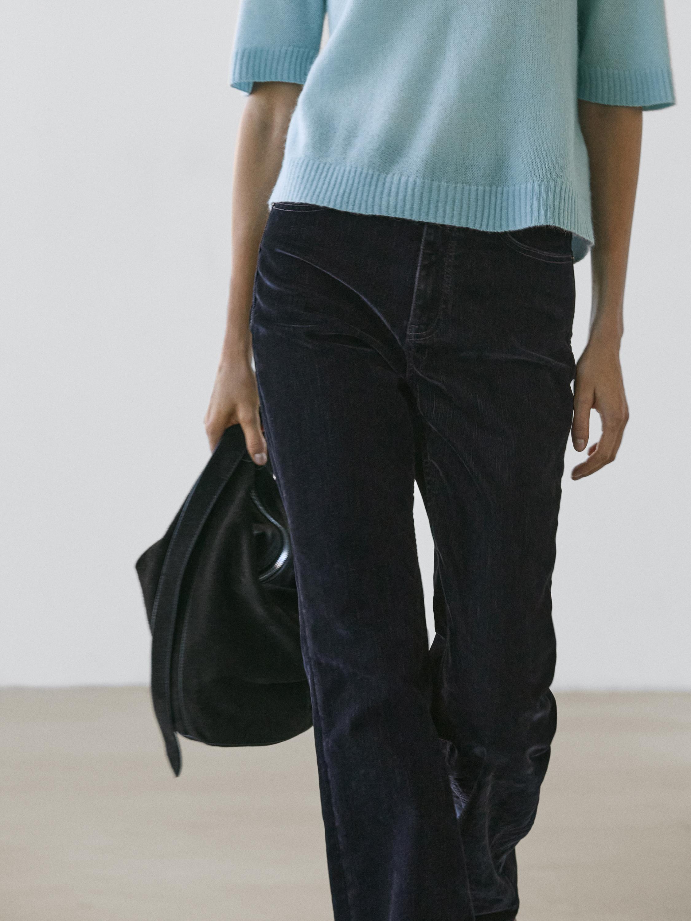 High-waist boot-cut flocked jeans — Misty blue