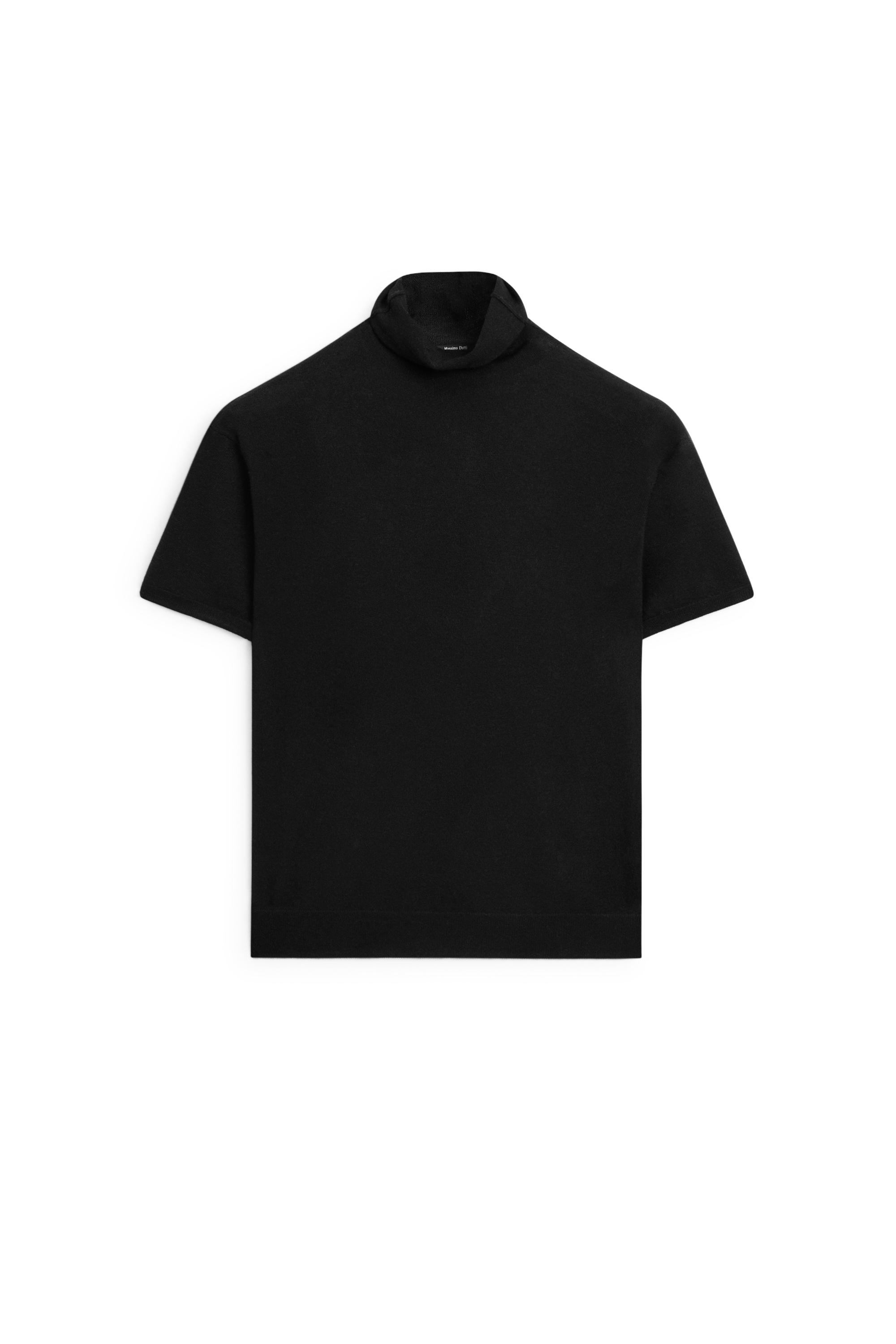 Wool blend turtleneck knit sweater — BLACK