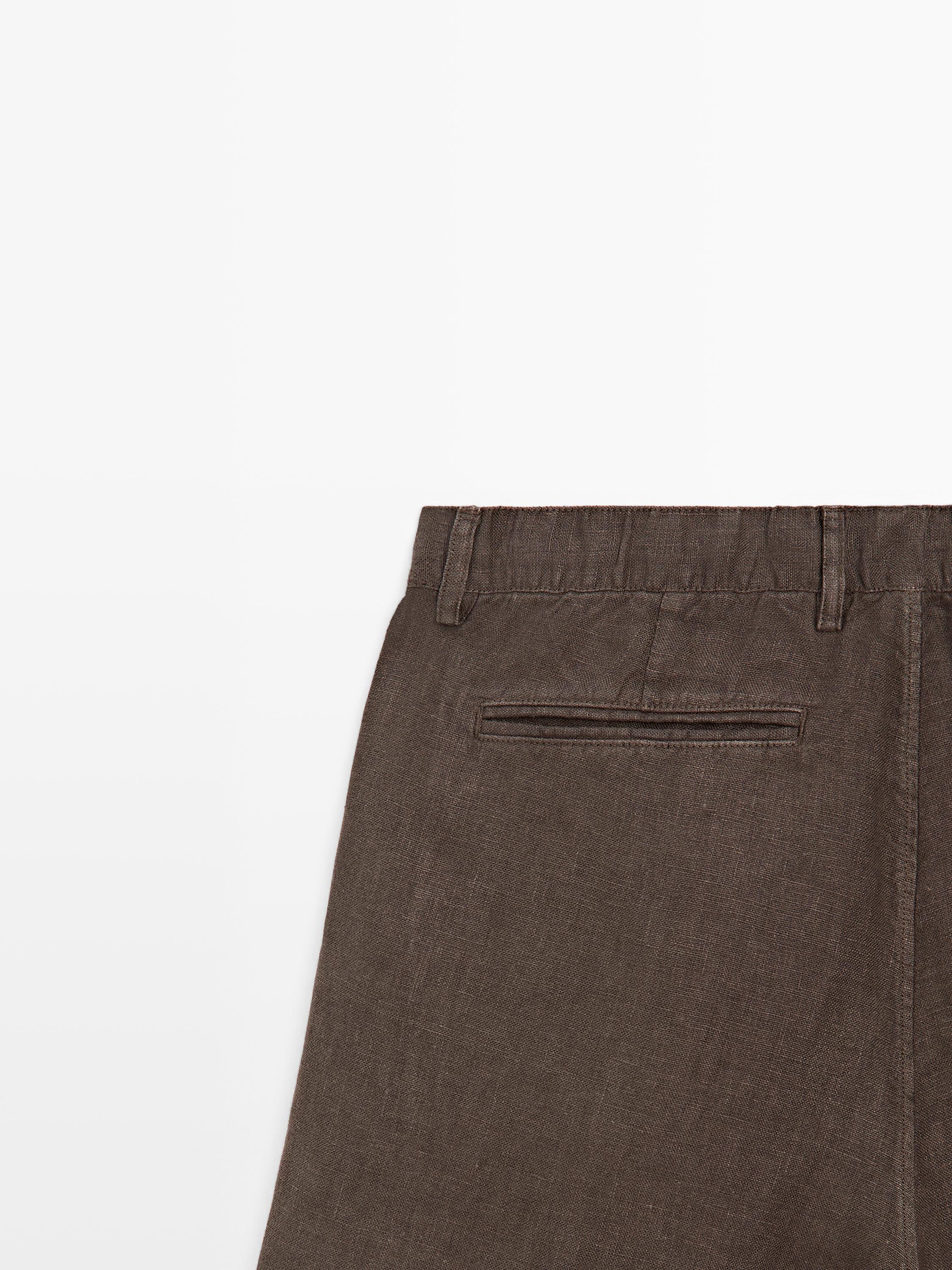 100% linen Bermuda shorts — BROWN