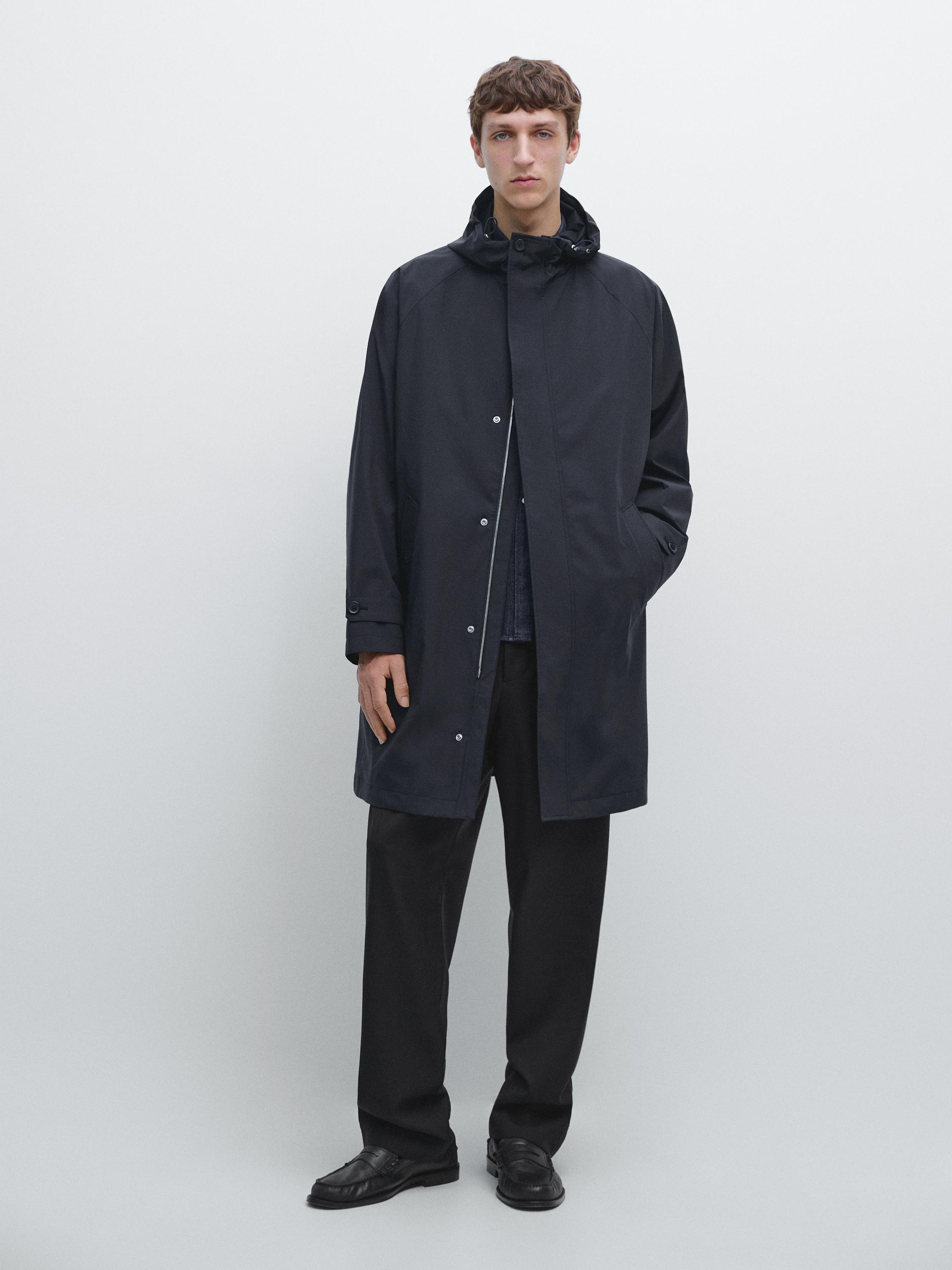 Long hooded parka — NAVY BLUE