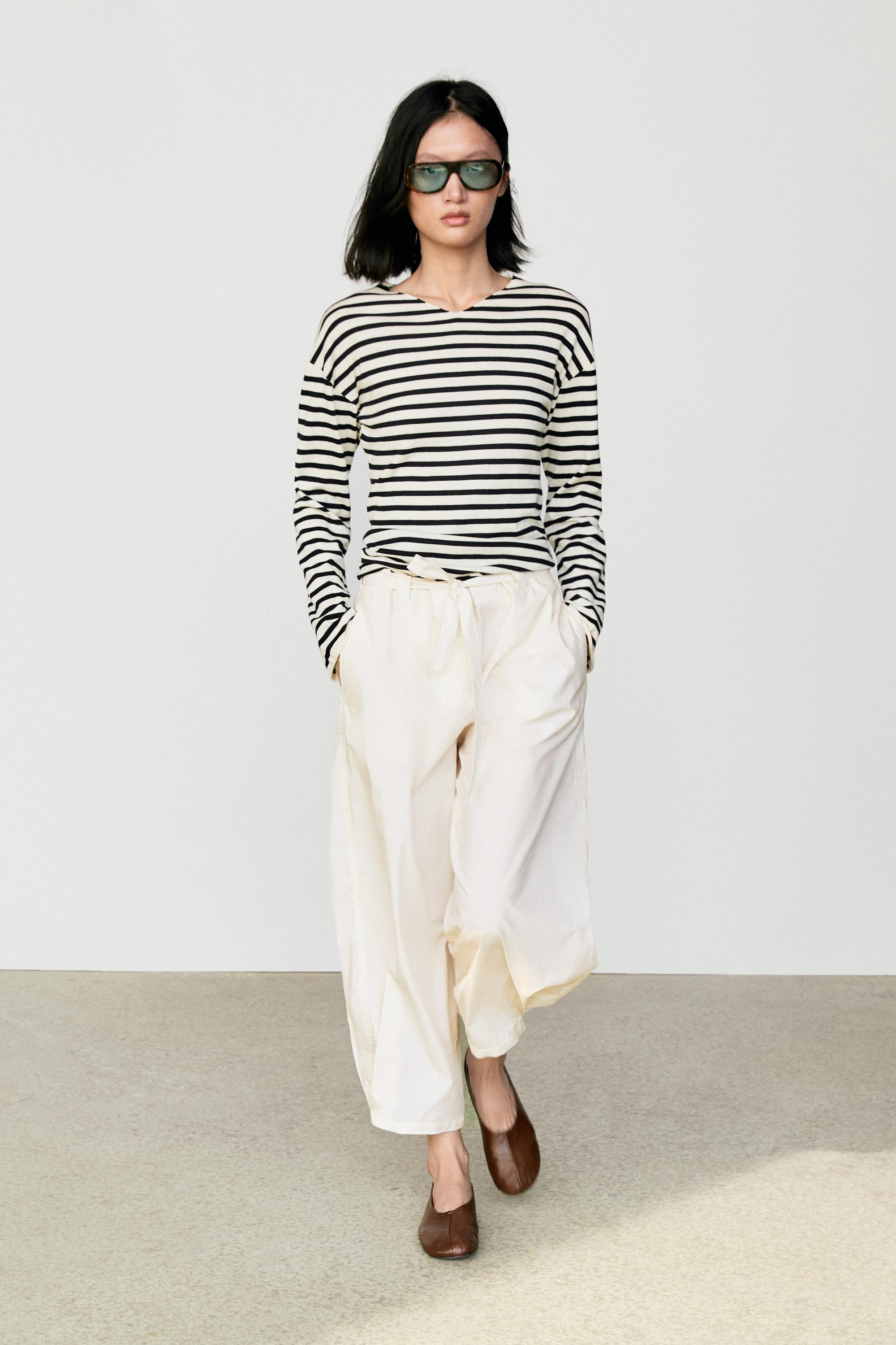 100% cotton long sleeve striped sweater — NAVY BLUE