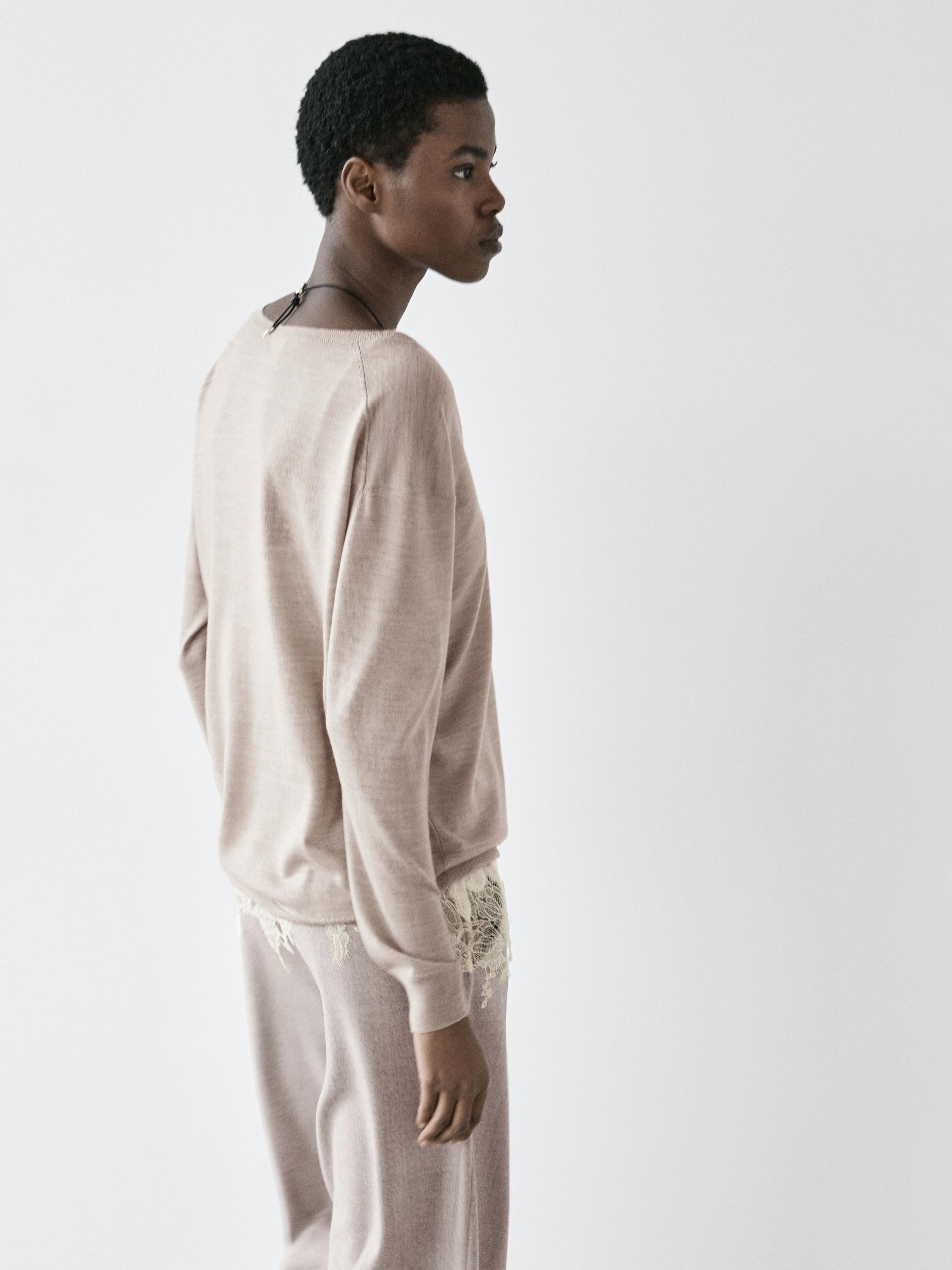 100% wool V-neck knit sweater — MINK