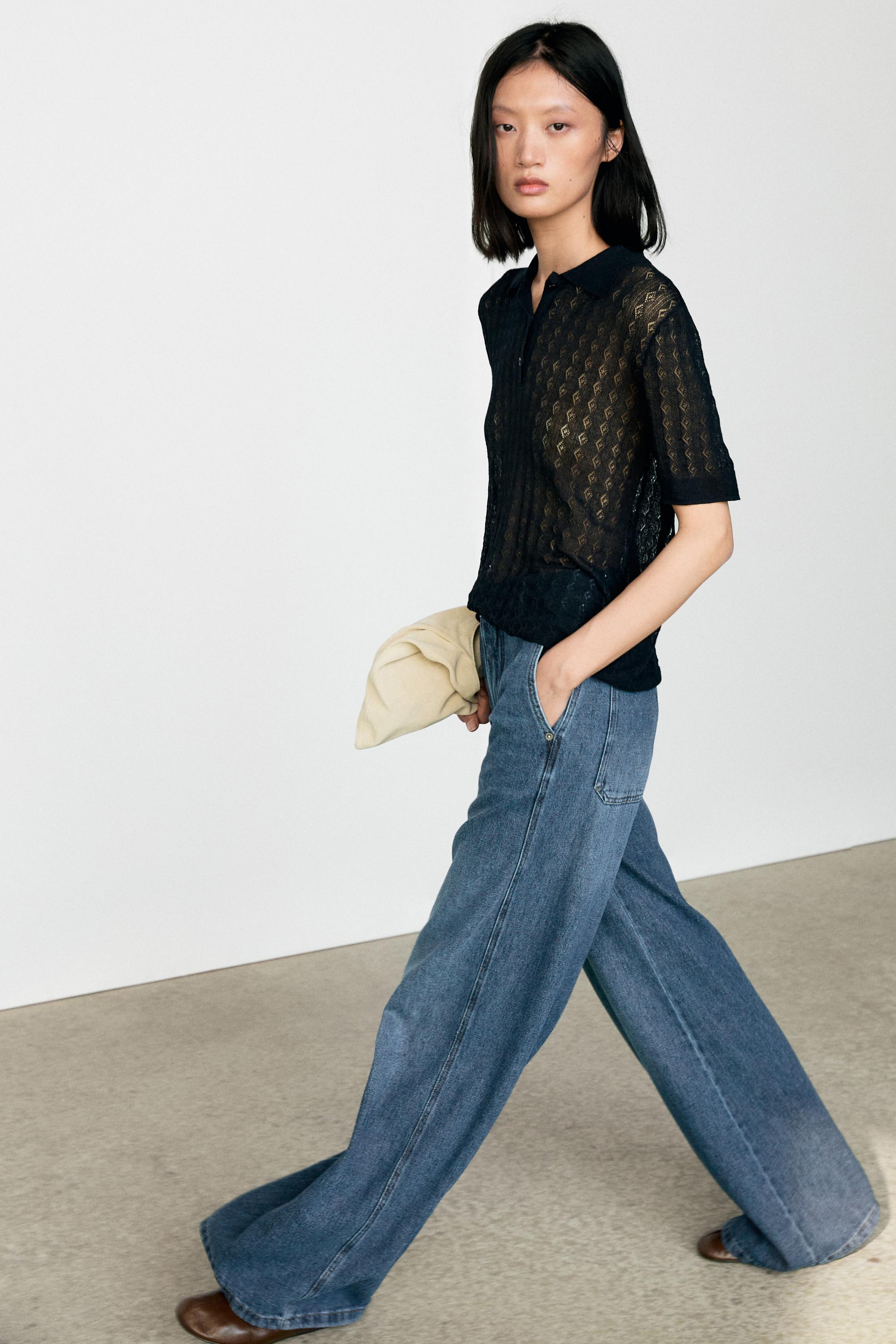 Open-knit polo sweater — NAVY BLUE