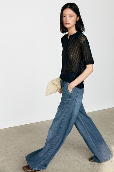 Open-knit polo sweater — NAVY BLUE 5