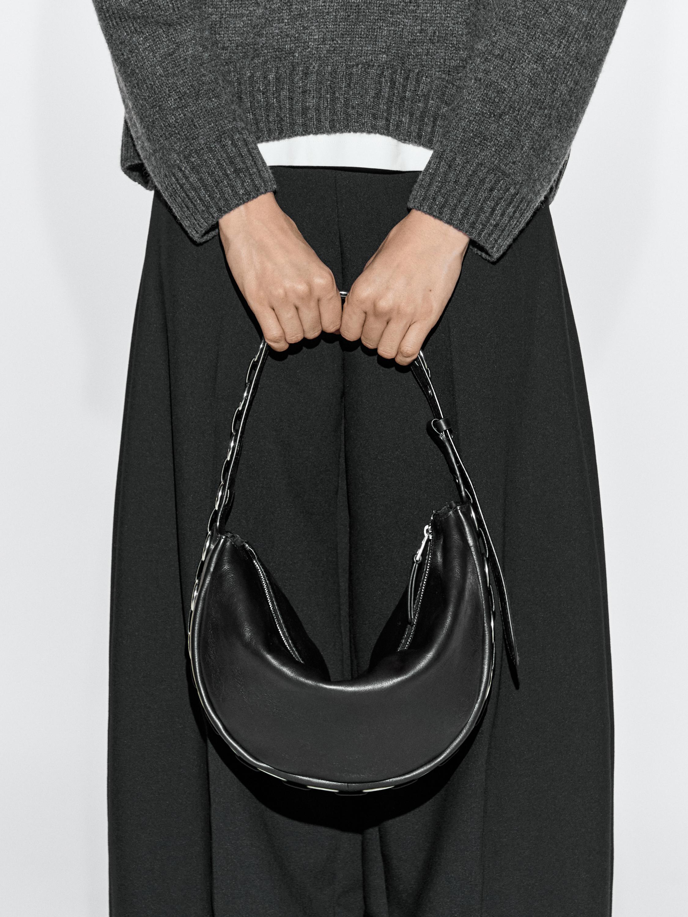 Nappa leather bag with eyelets — BLACK