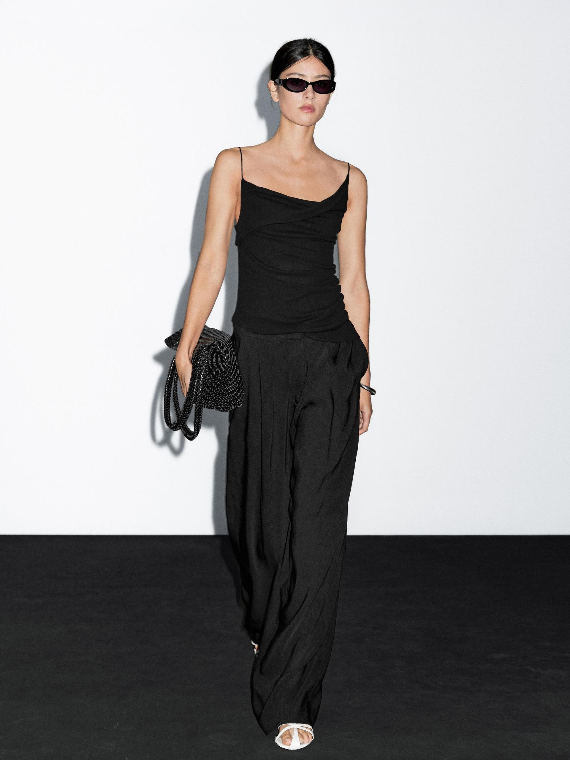 Top Ze 100% Bawełny Z Asymetrycznym Dekoltem - Czarny - Xl - Massimo Dutti - Kobieta