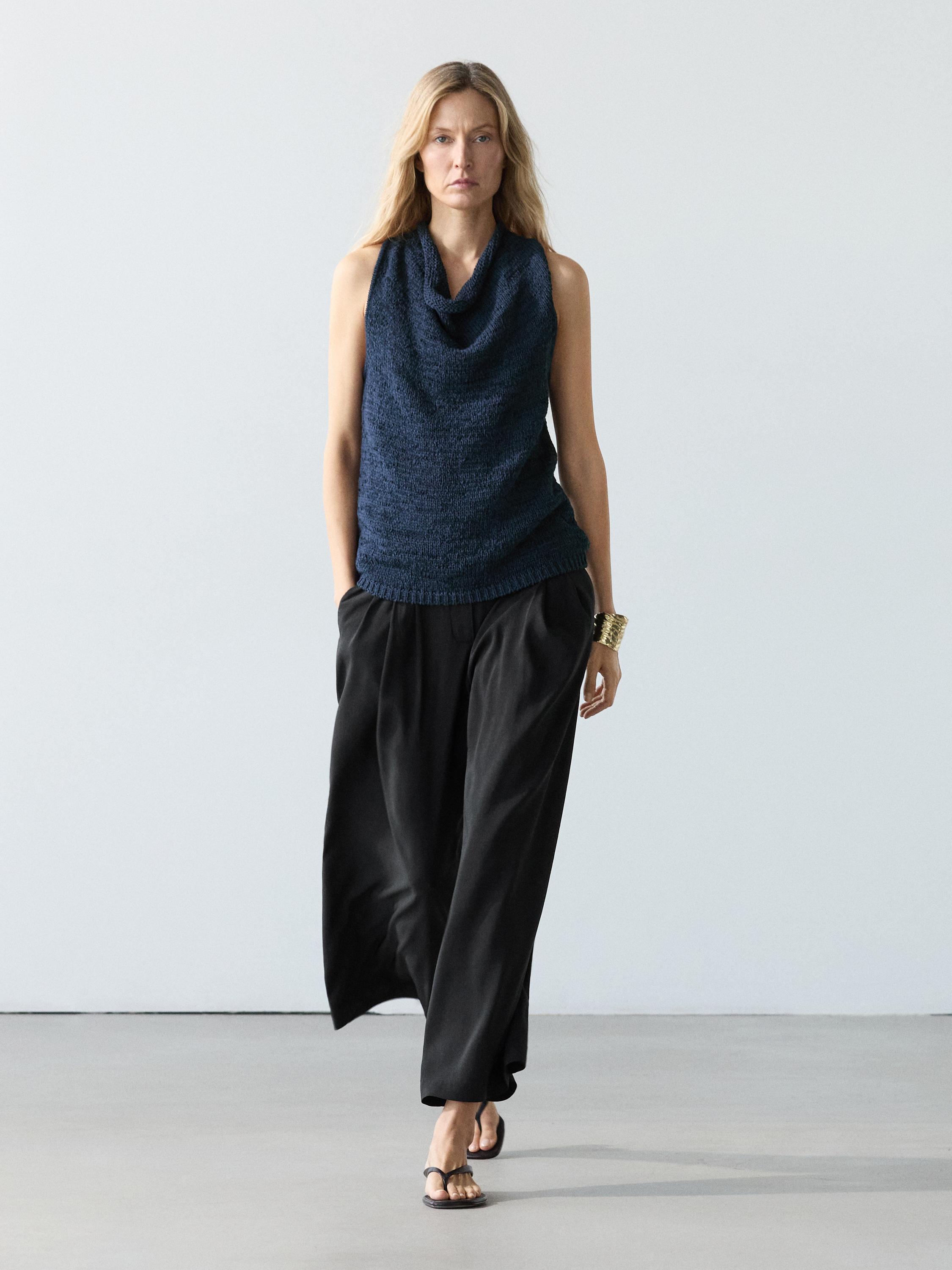 Flowing linen blend trousers — BLACK