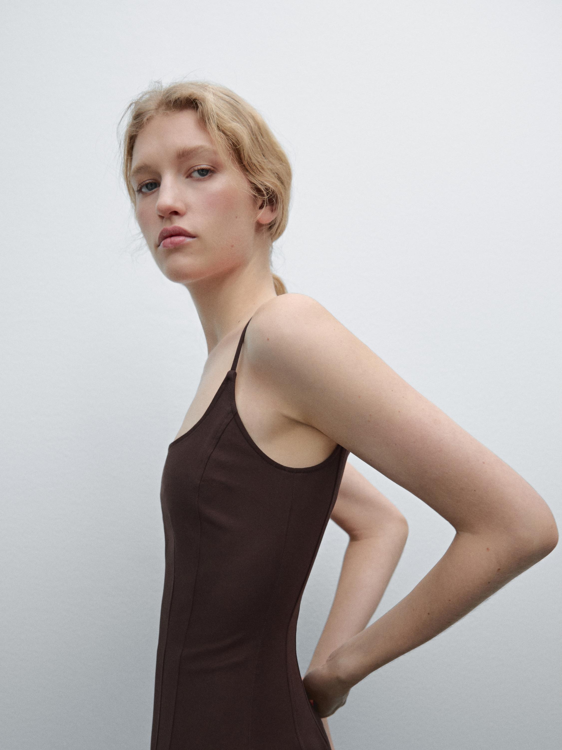 Vestido midi tirantes mezcla algodón