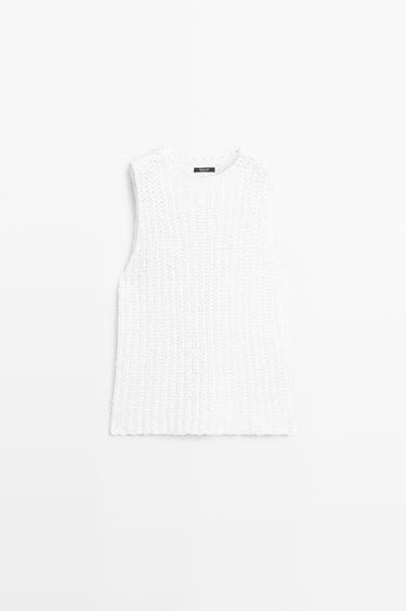 Textured cotton knit top — WHITE 2