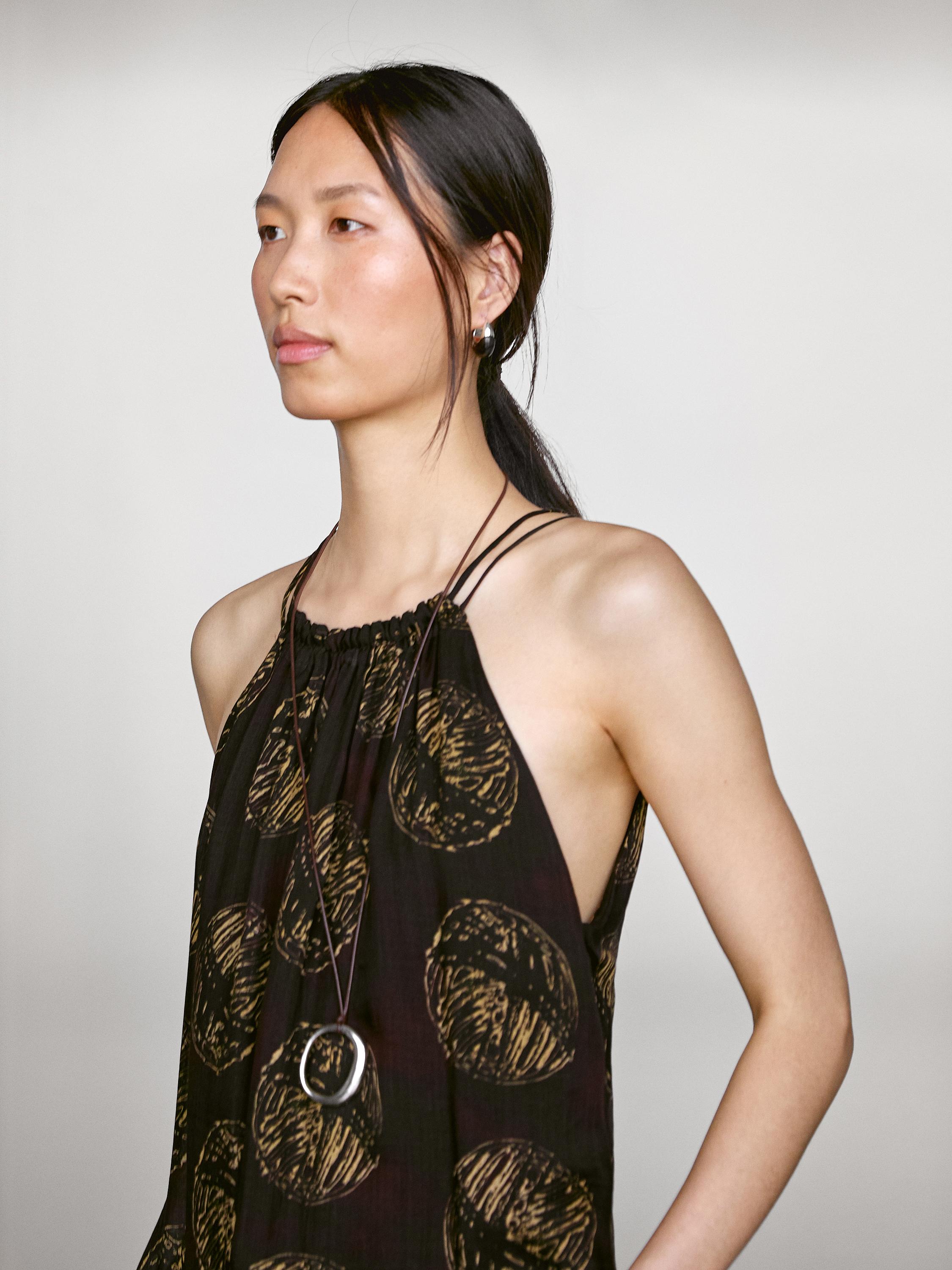 Vestido largo estampado con ramio