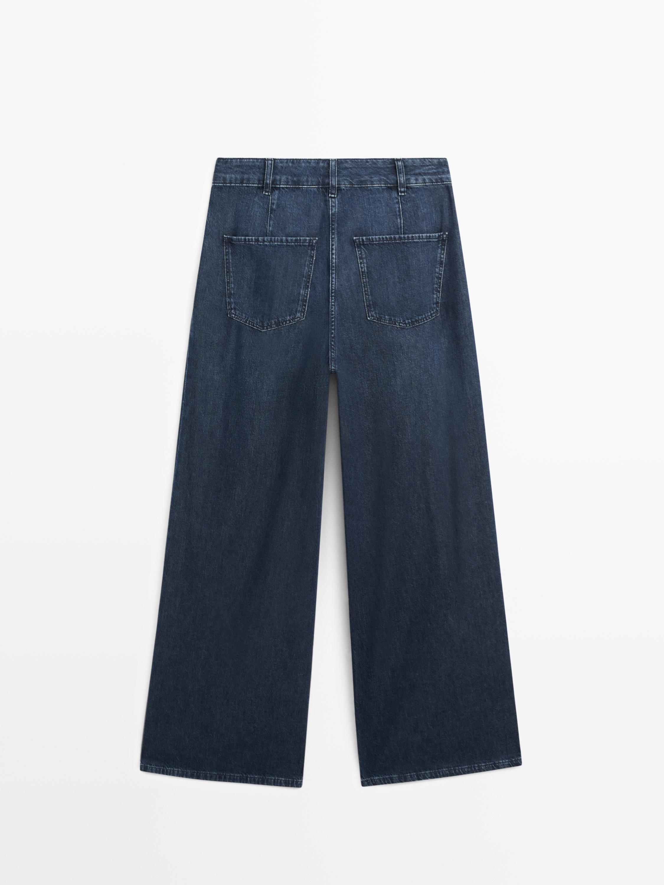 High-waist wide-leg darted jeans — DARK BLUE