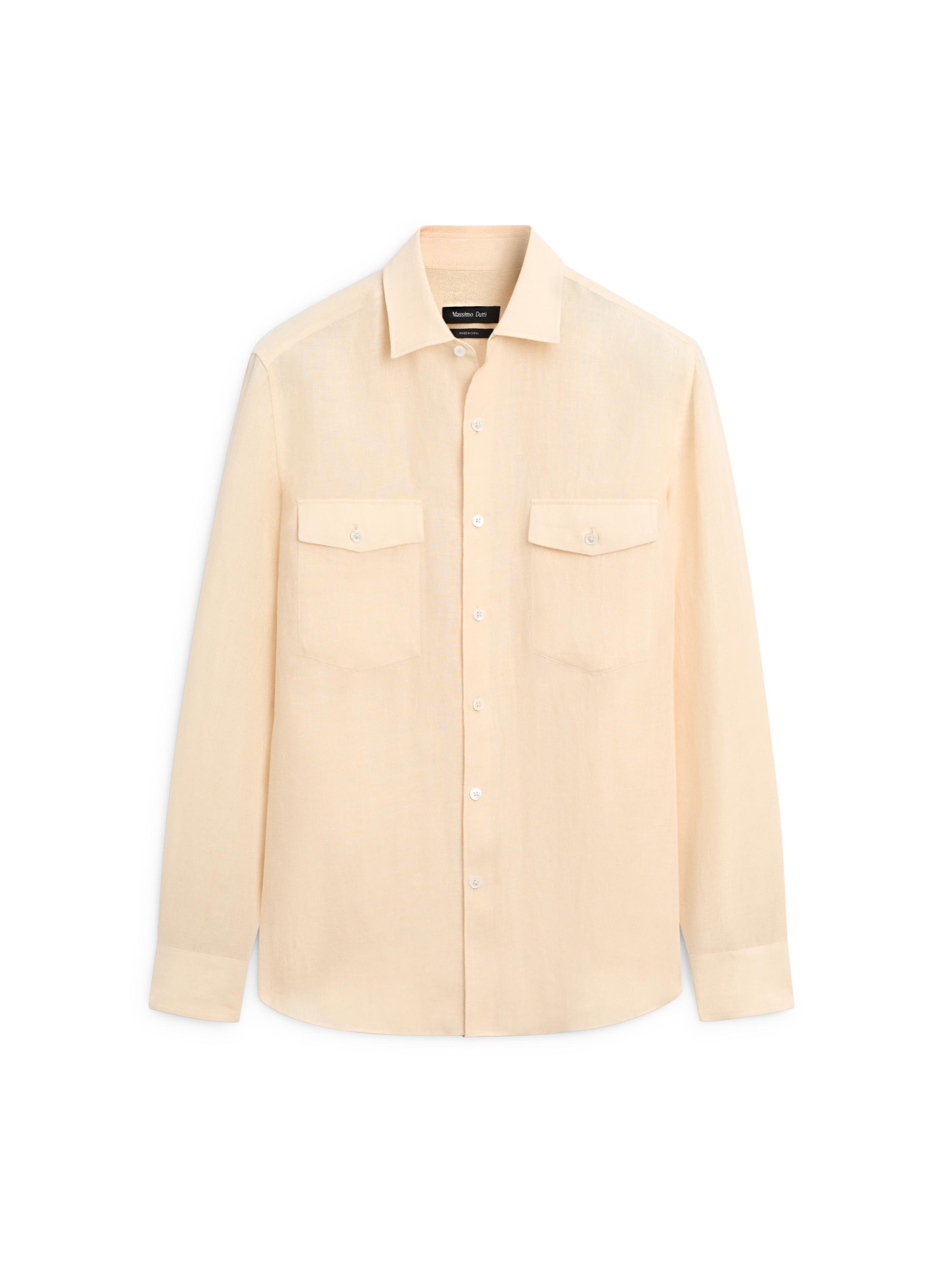 Cep detaylı %100 keten gömlek