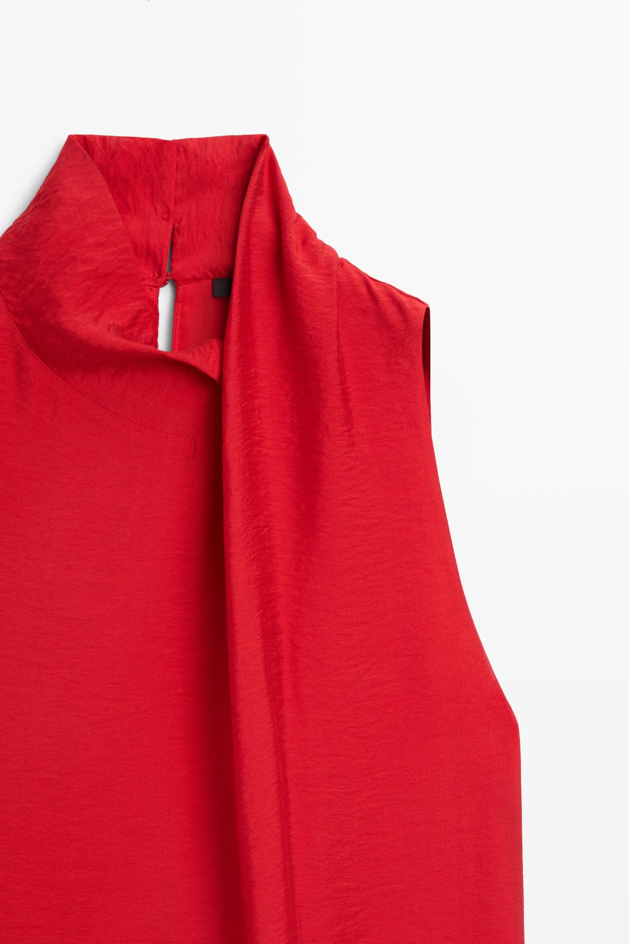 Fluid midi dress with draped neck — RED