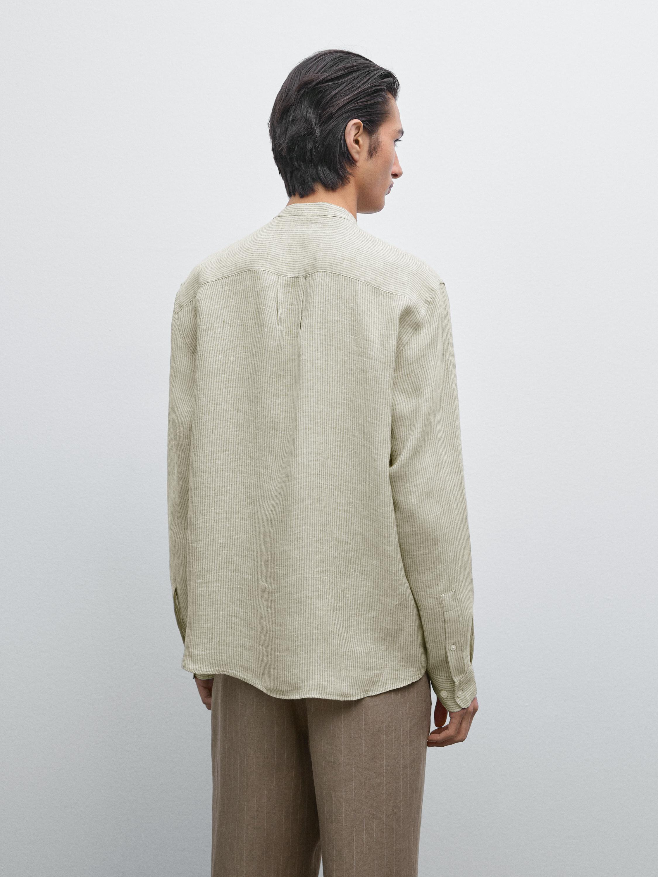 Camisa cuello mao 100% lino rayas