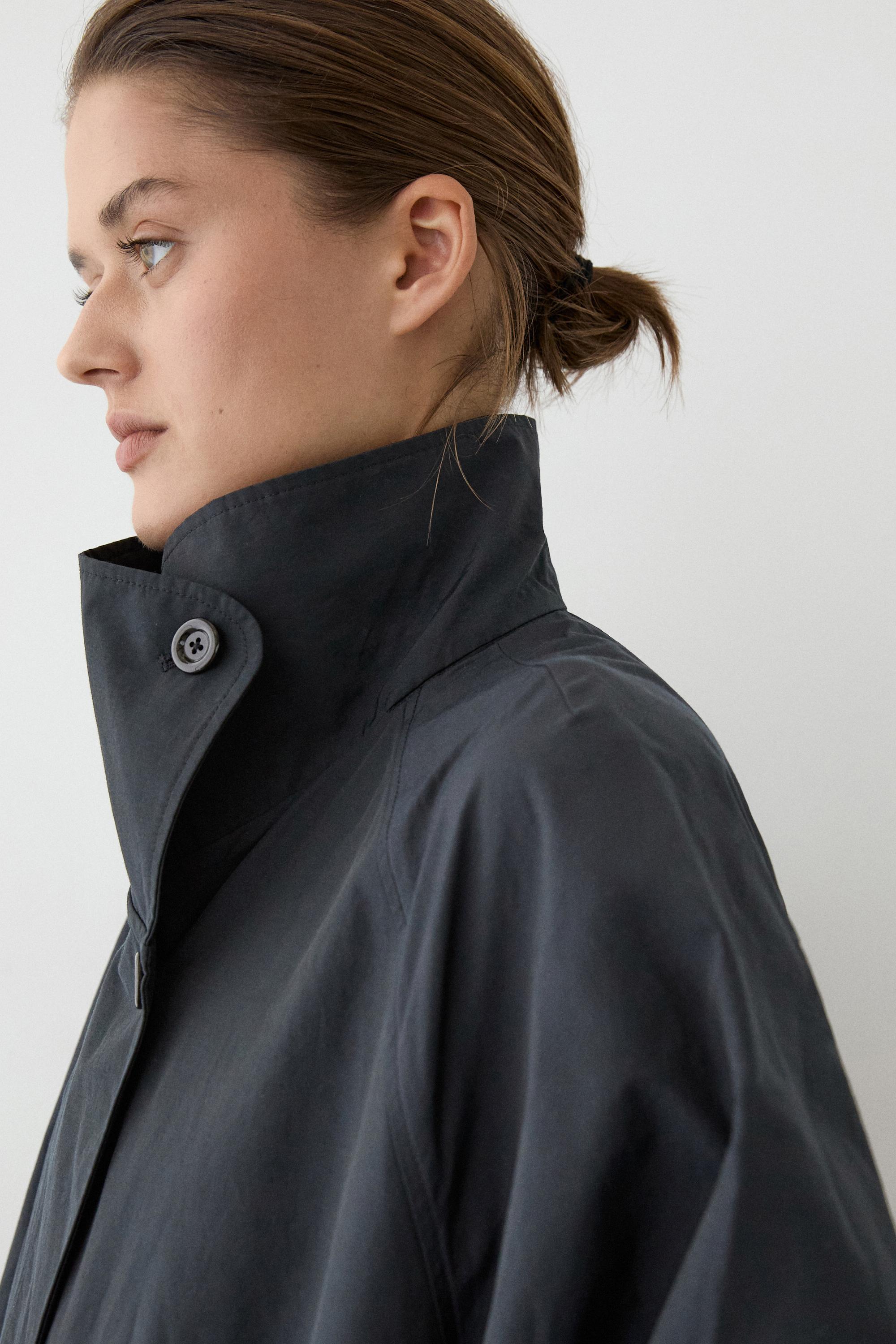 High neck technical trench coat