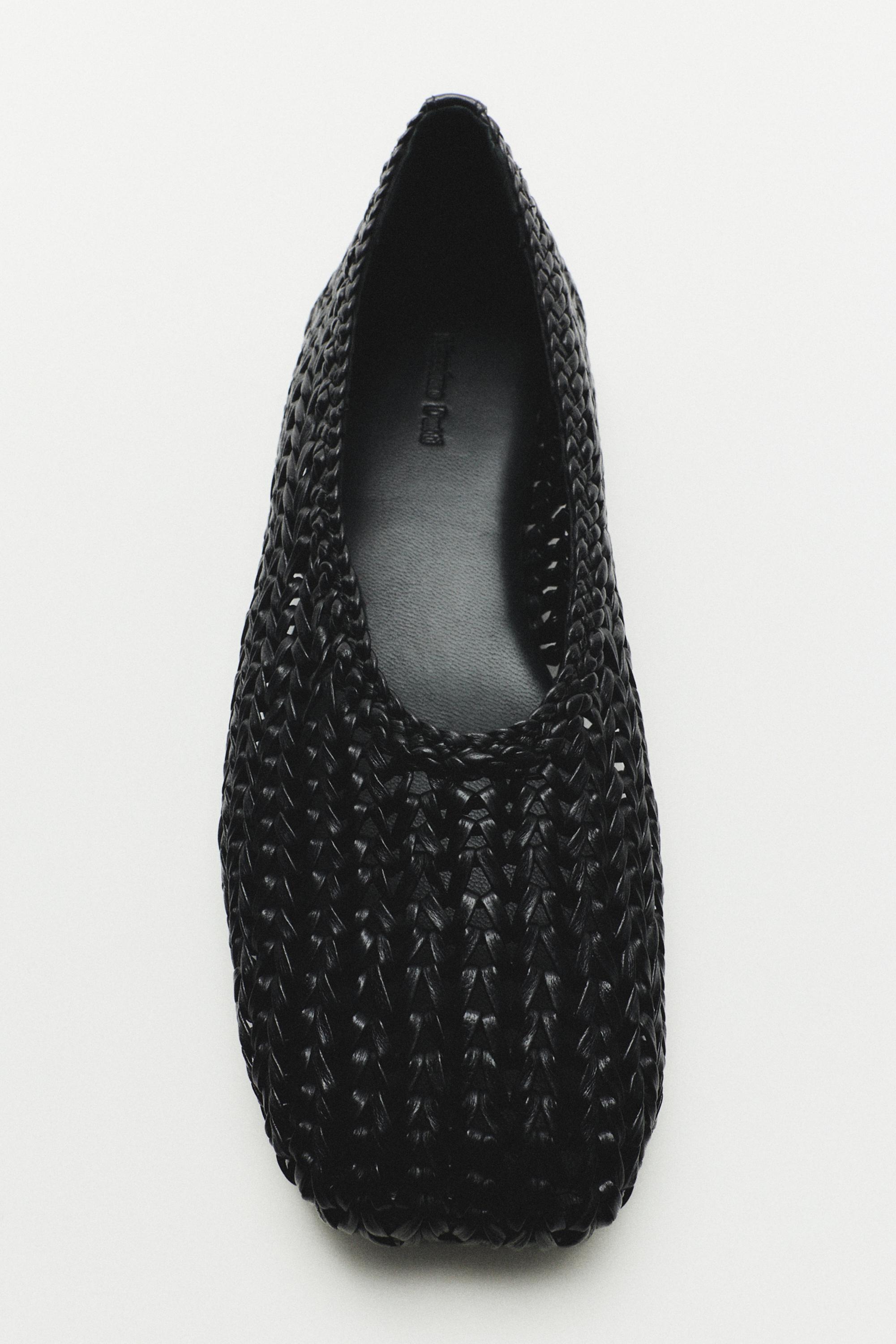 Braided sheepskin ballet flats — BLACK