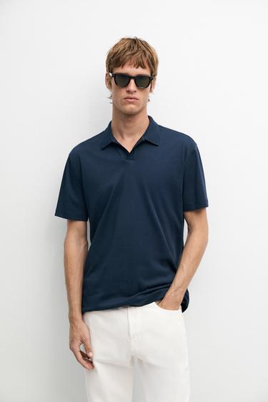100% cotton V-neck knit polo — BLUE 3