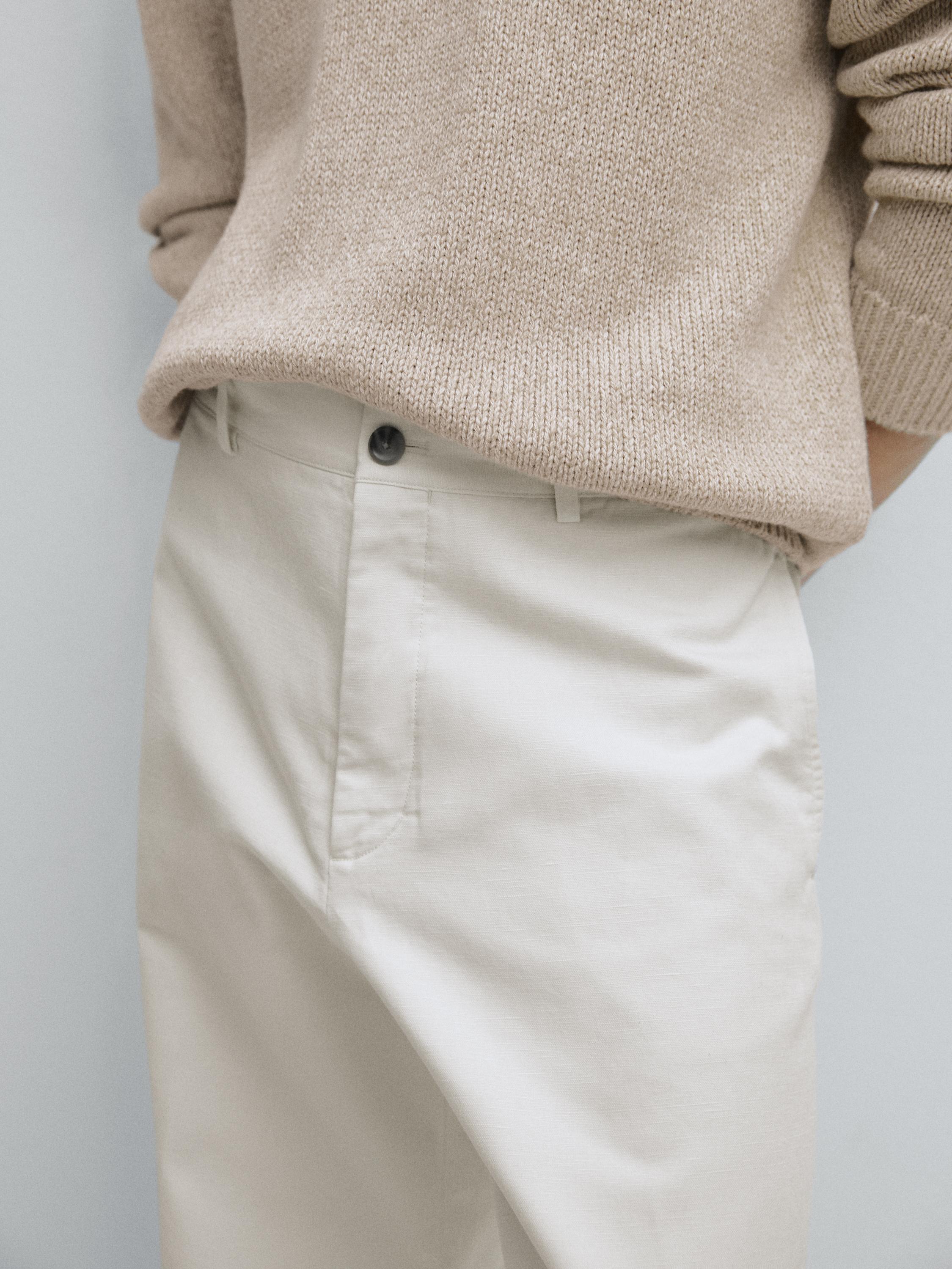 Cotton and linen tapered fit trousers — Off white