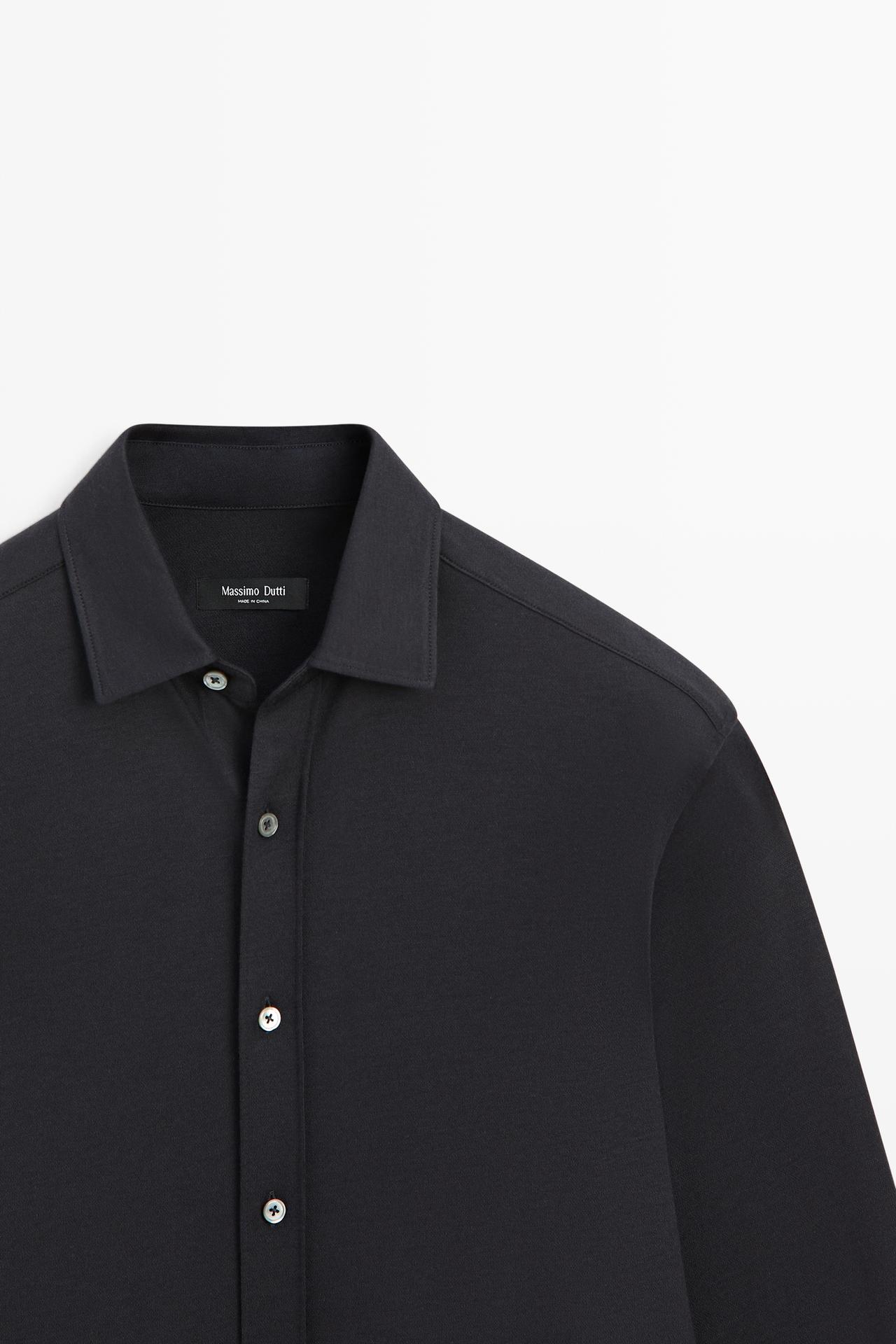 Stretch slim fit cotton shirt — BLUE