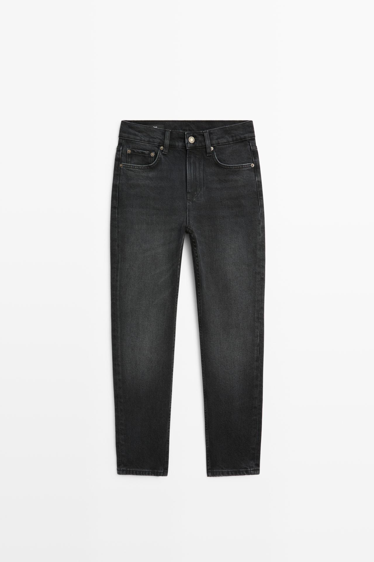 Mid-waist slim fit cropped jeans — BLACK