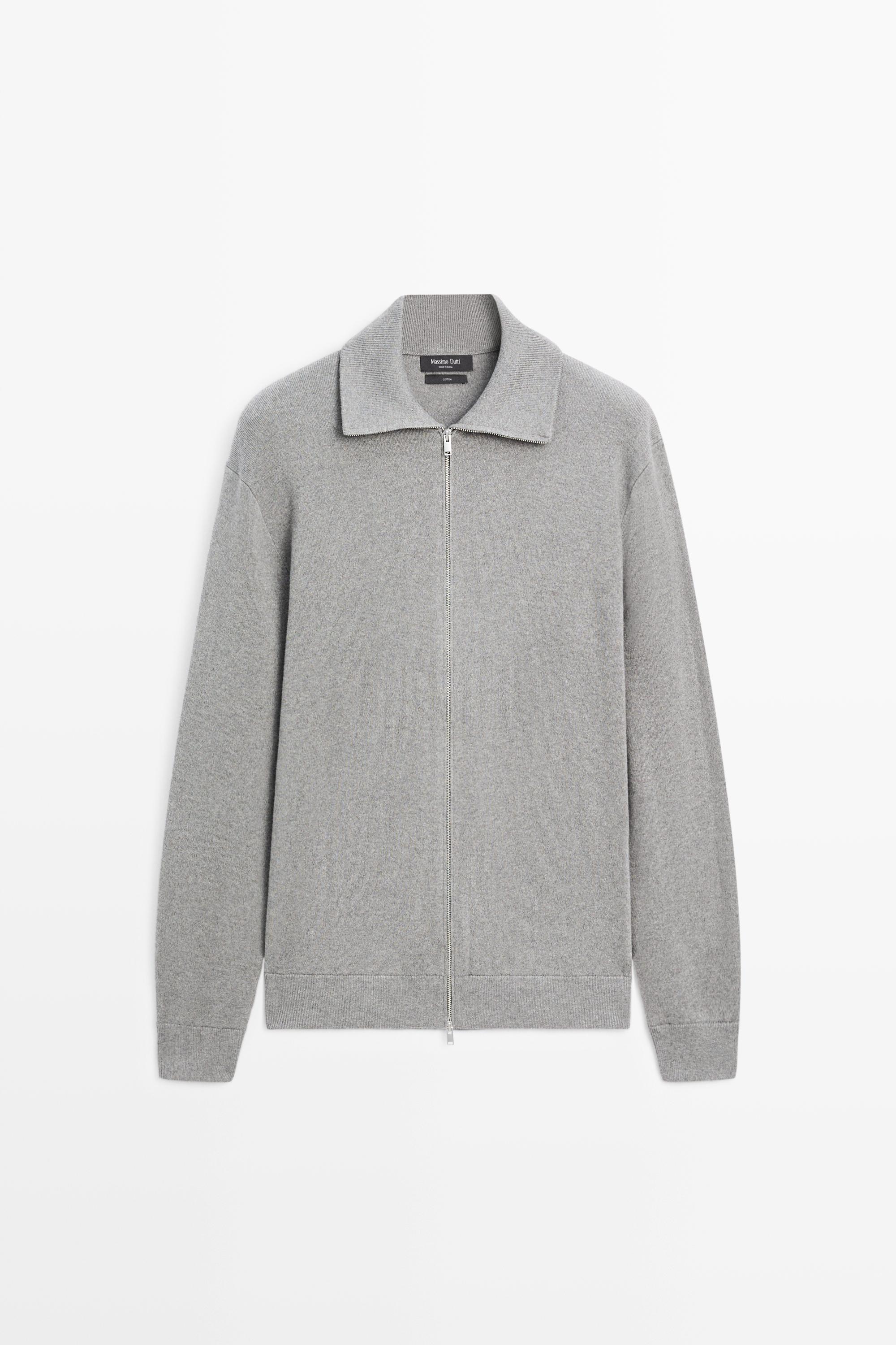 100% cotton zip-up knit cardigan — Medium Grey