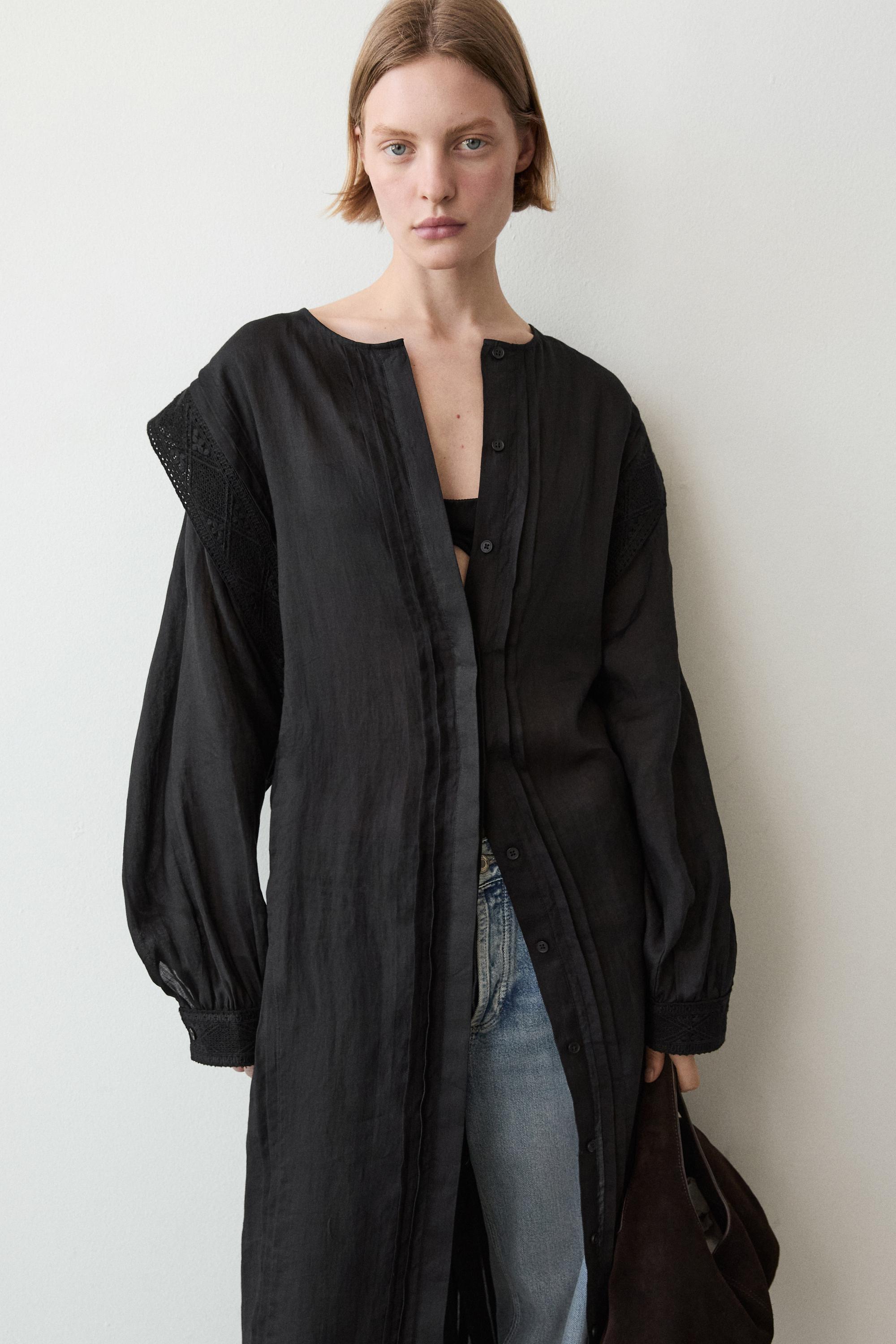 Midi dress with lace sleeves — BLACK