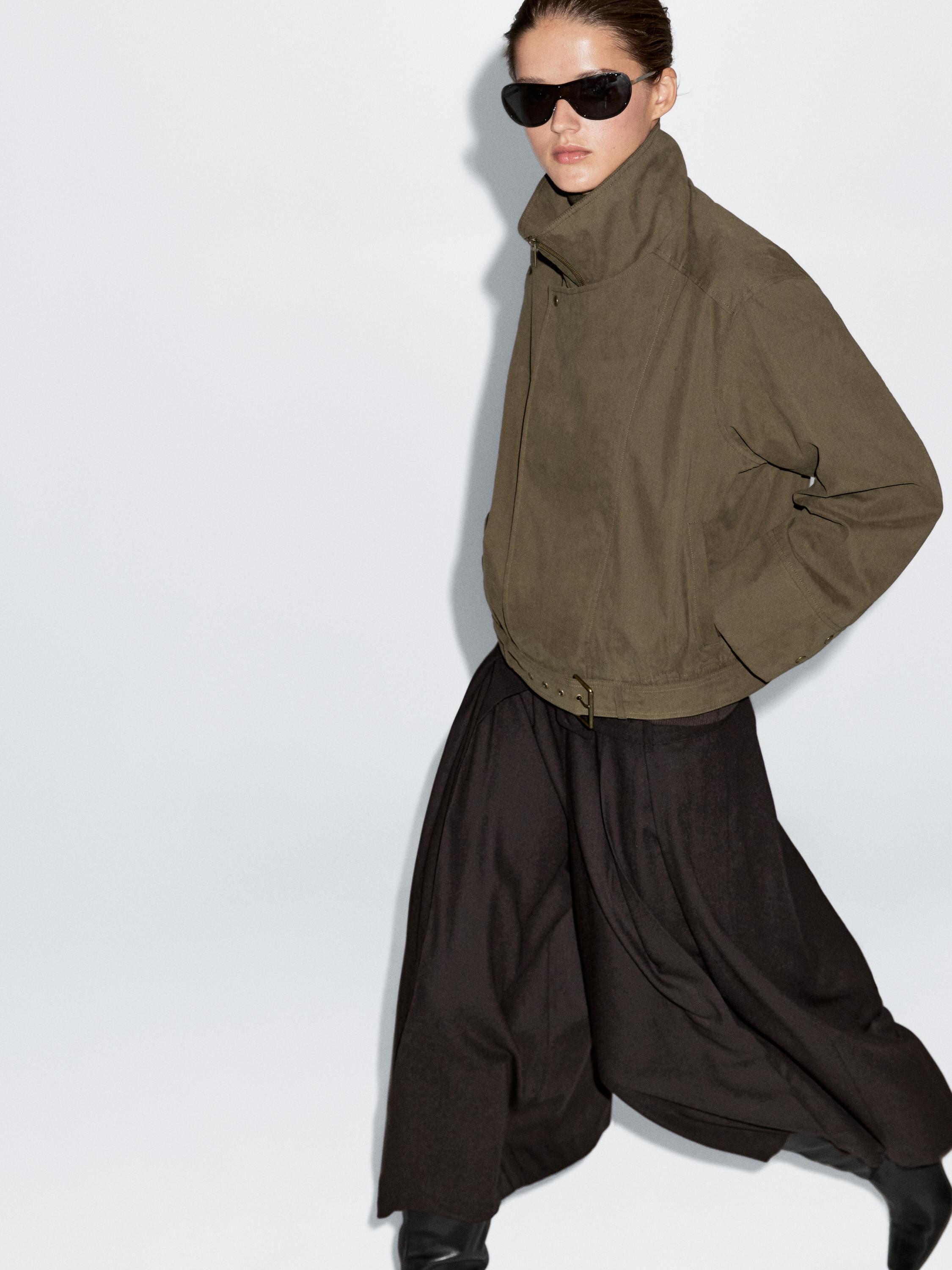 Chaqueta detalle cinturón mezcla algodón