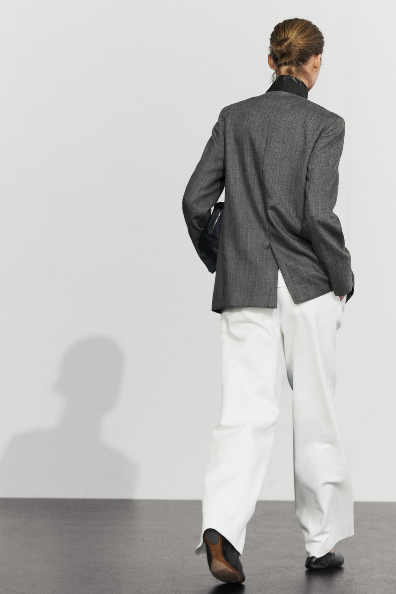 100% Wool Blazer with Contrasting Suede High Neck — GREY