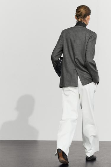 100% Wool Blazer with Contrasting Suede High Neck — GREY 8