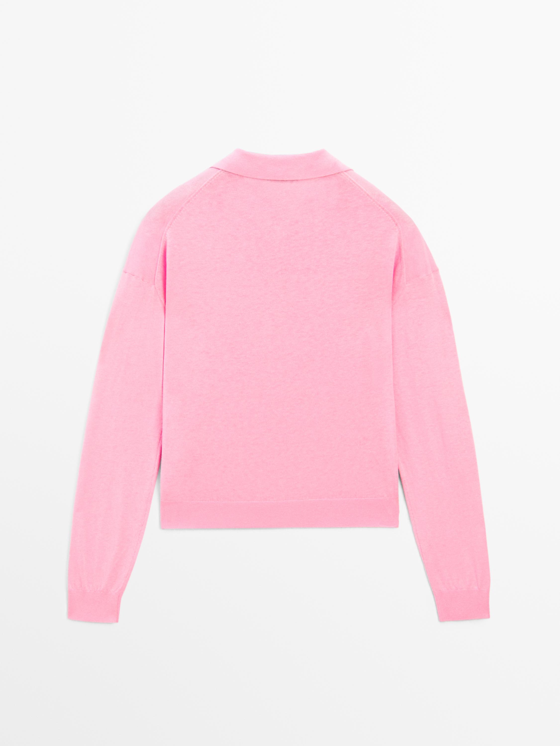 Cotton blend knit polo sweater